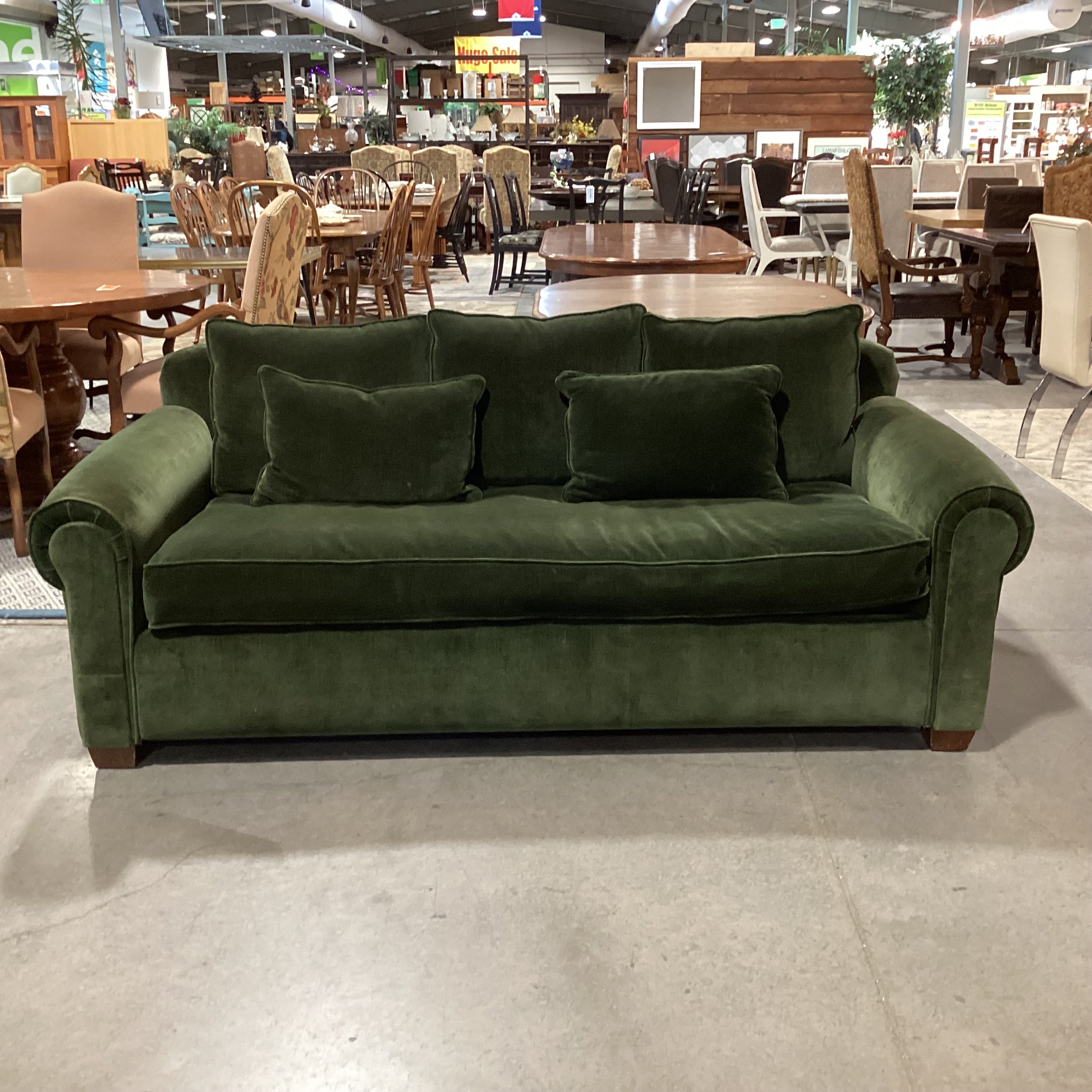 Pottery Barn Green Velvet Down Mix Queen Sleeper Sofa 84"x 42"x 32"