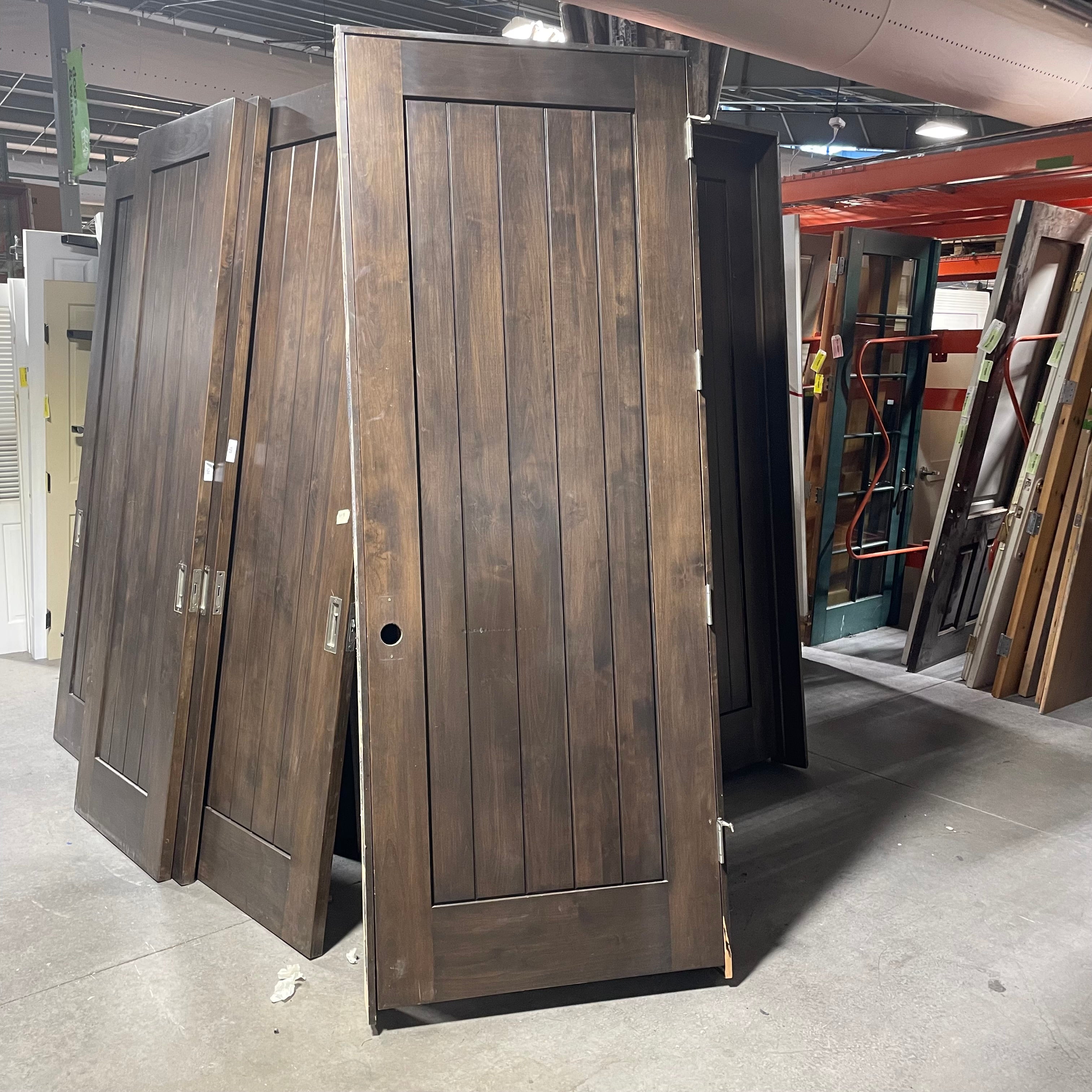 35.75"x 96"x 1.75" Rough Opening 37.5"x 98.5"x 6.75" Brown Vertical Lined Walnut Interior Door with Jamb