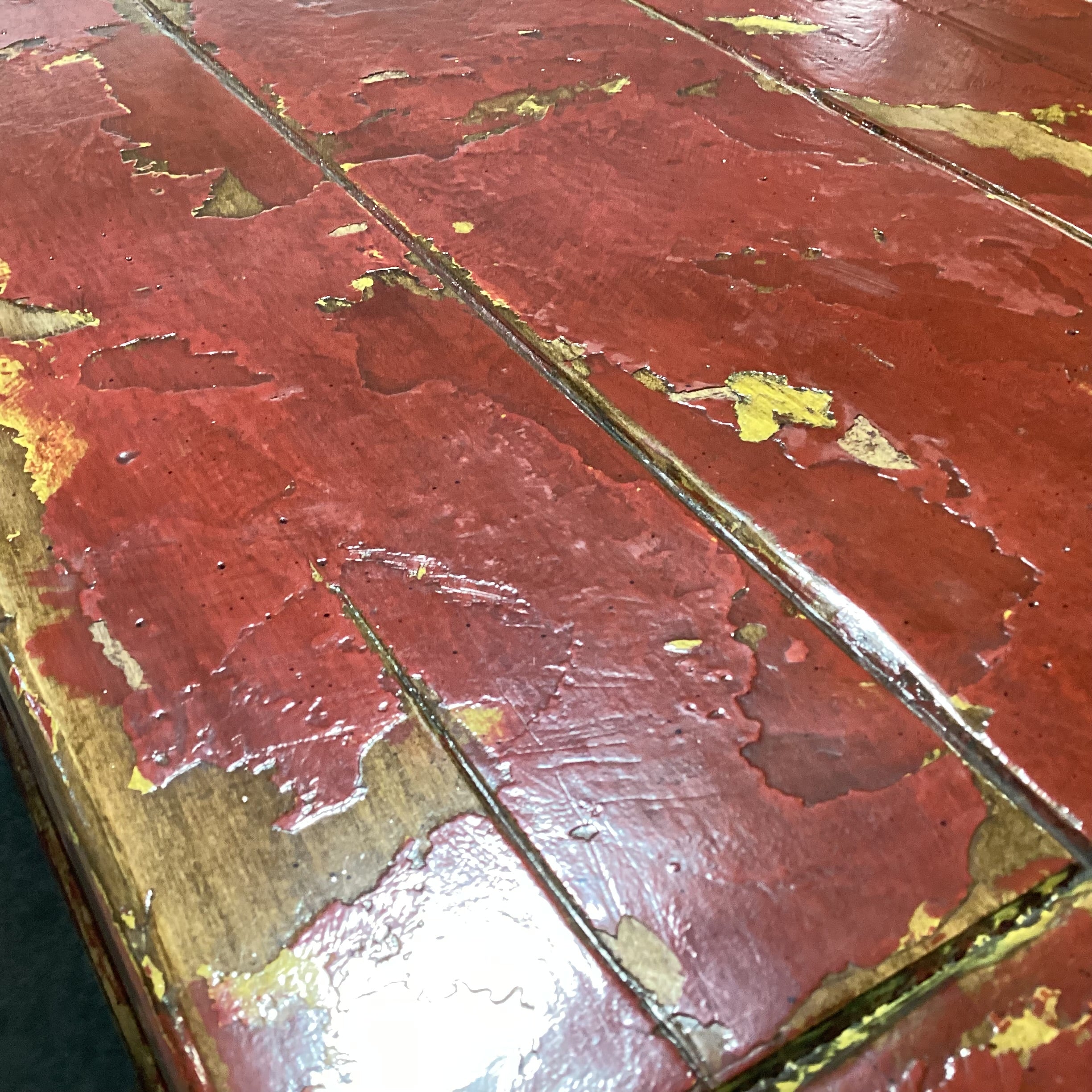 Red & Gold Textured Antiqued Finish Solid Wood 5 Drawer 4 Door Credenza 83"x 22"x 39"