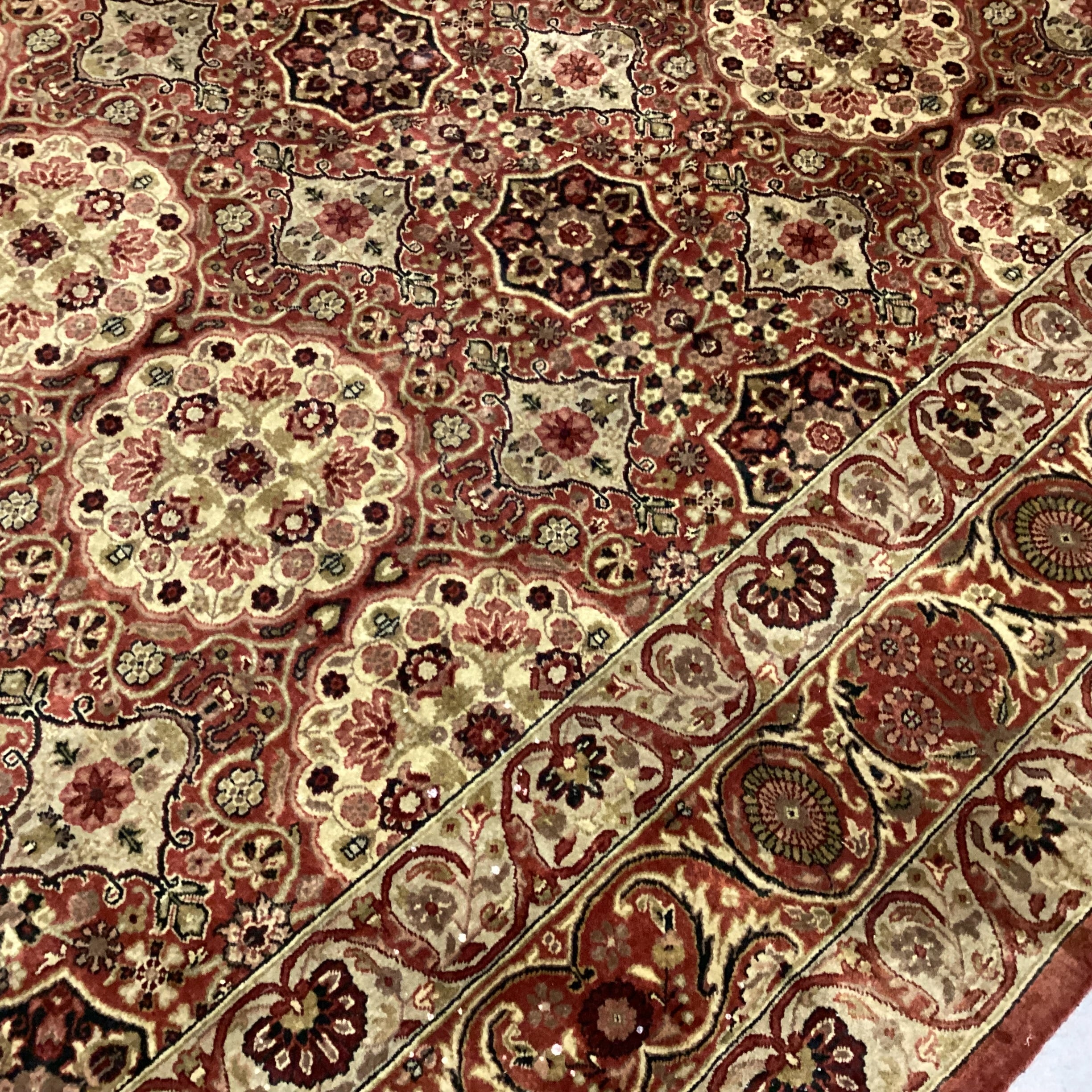 Vintage Antique Gold & Rust Hand Woven Wool or Possibly Silk Rug 9'9"x 13'10"