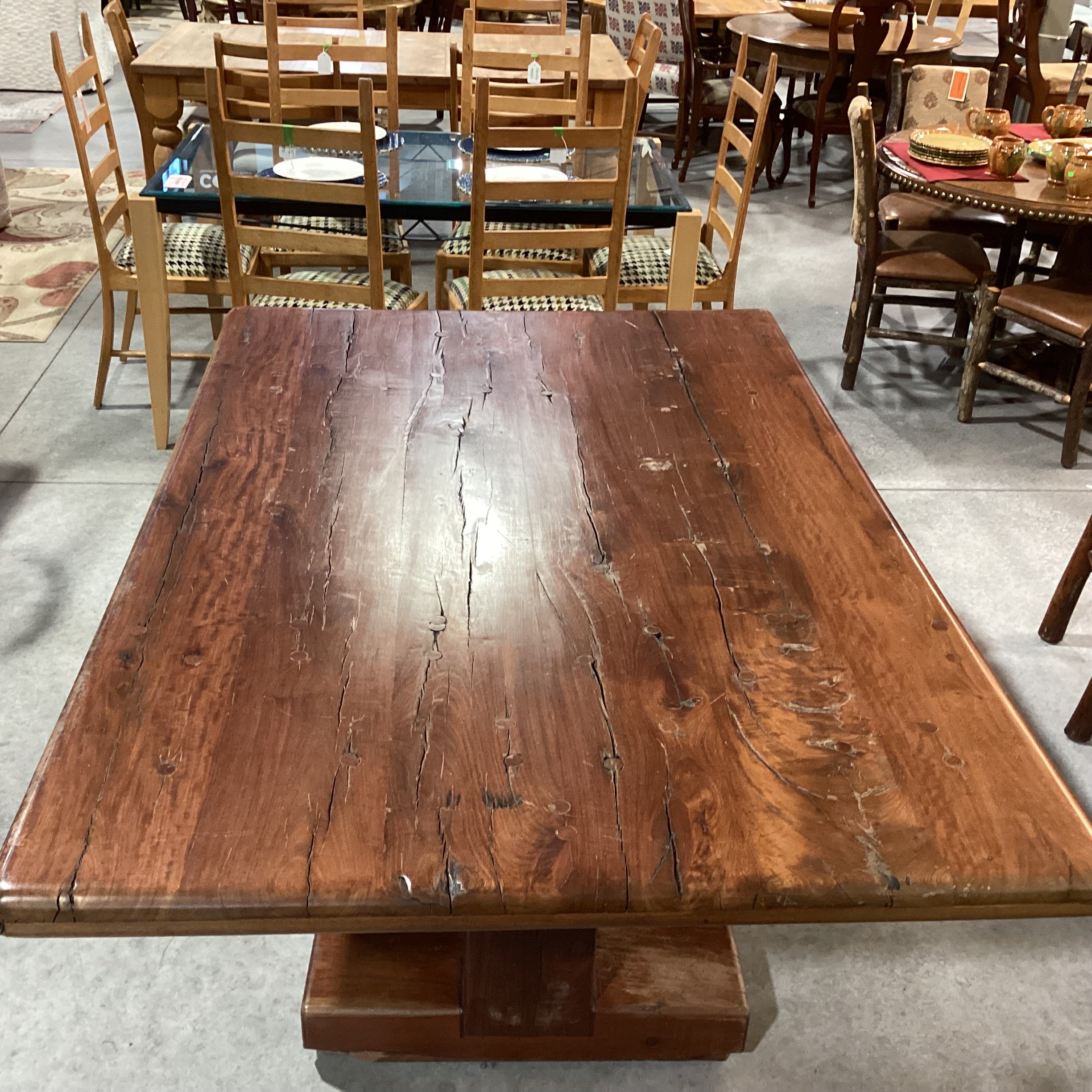 Vintage Solid Wood with Peg Knotching & Trestle Dining Table 72"x 48"x 30"