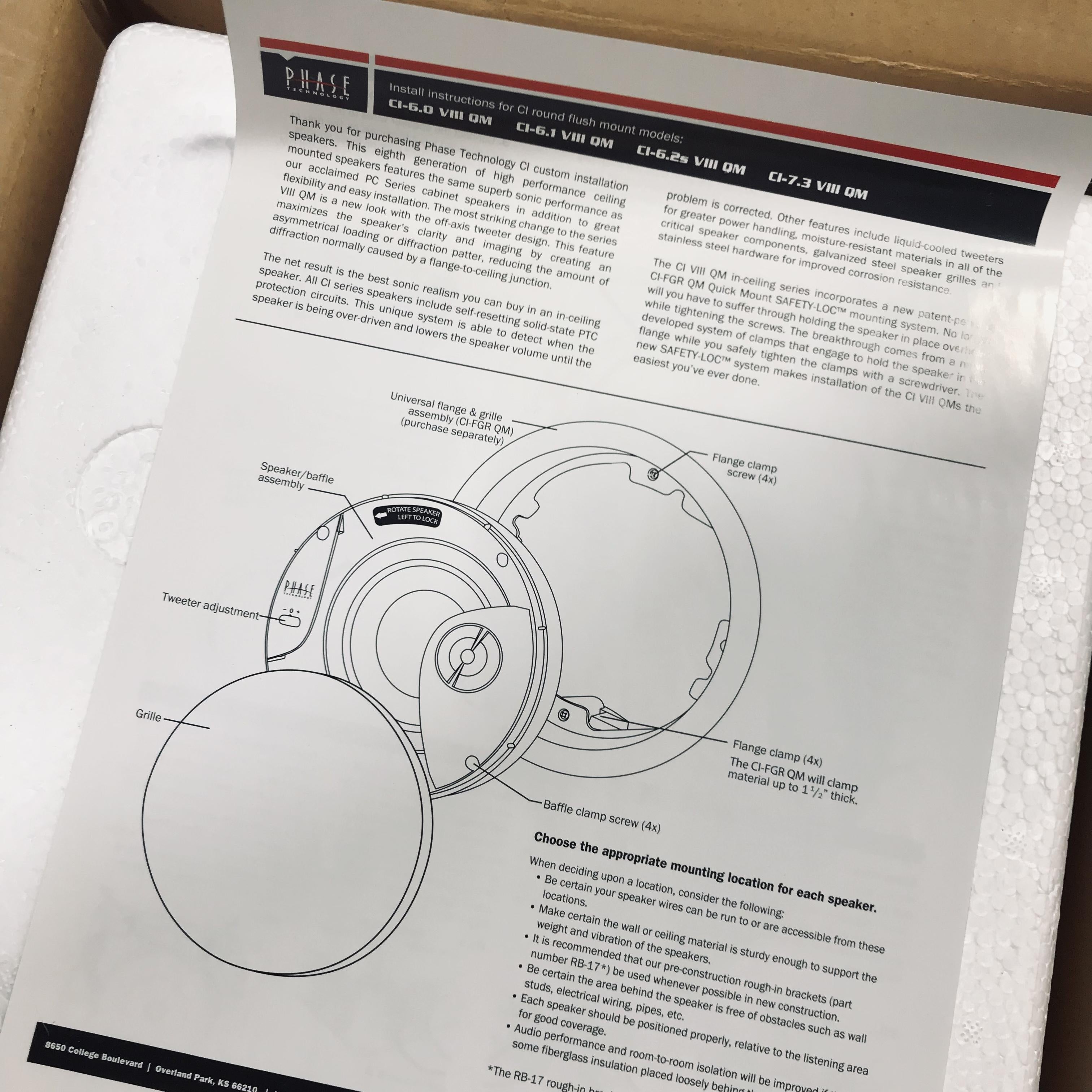 Phase Technology CI 6.0 VIII QM 2-Way Round Flushmount Speaker with QM Safety-Loc Mounting System