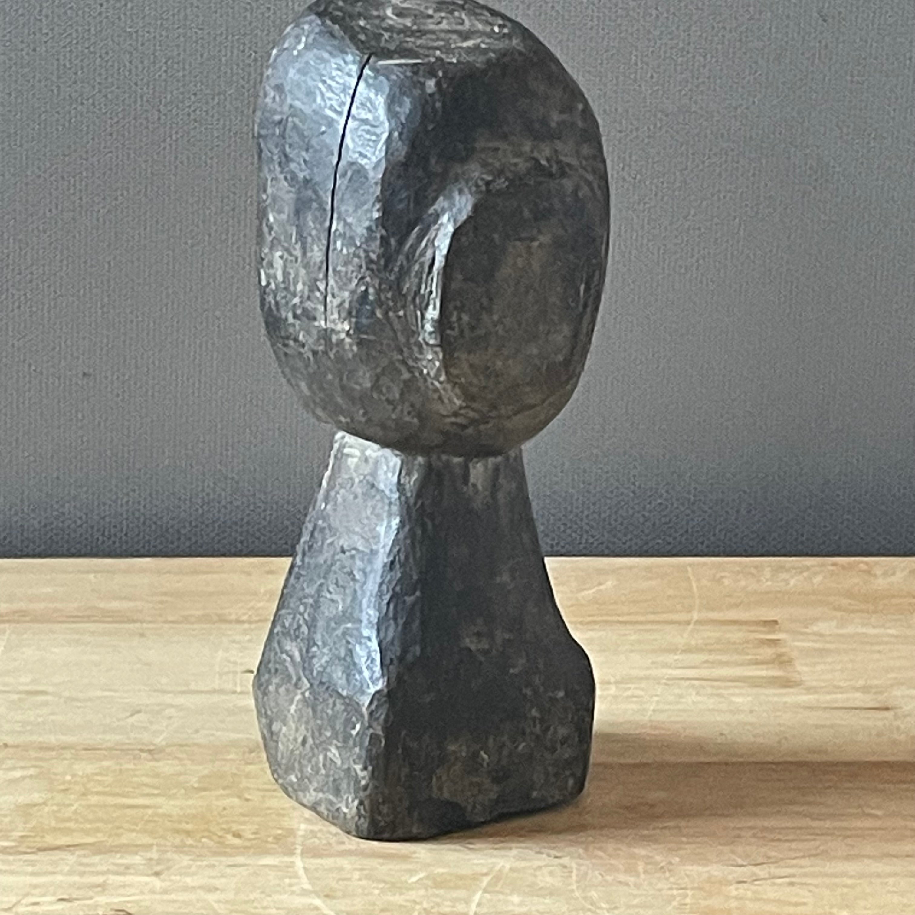 West African Ivory Coast Primitive Hand Carved Wood Bust, 4"x 9.75"