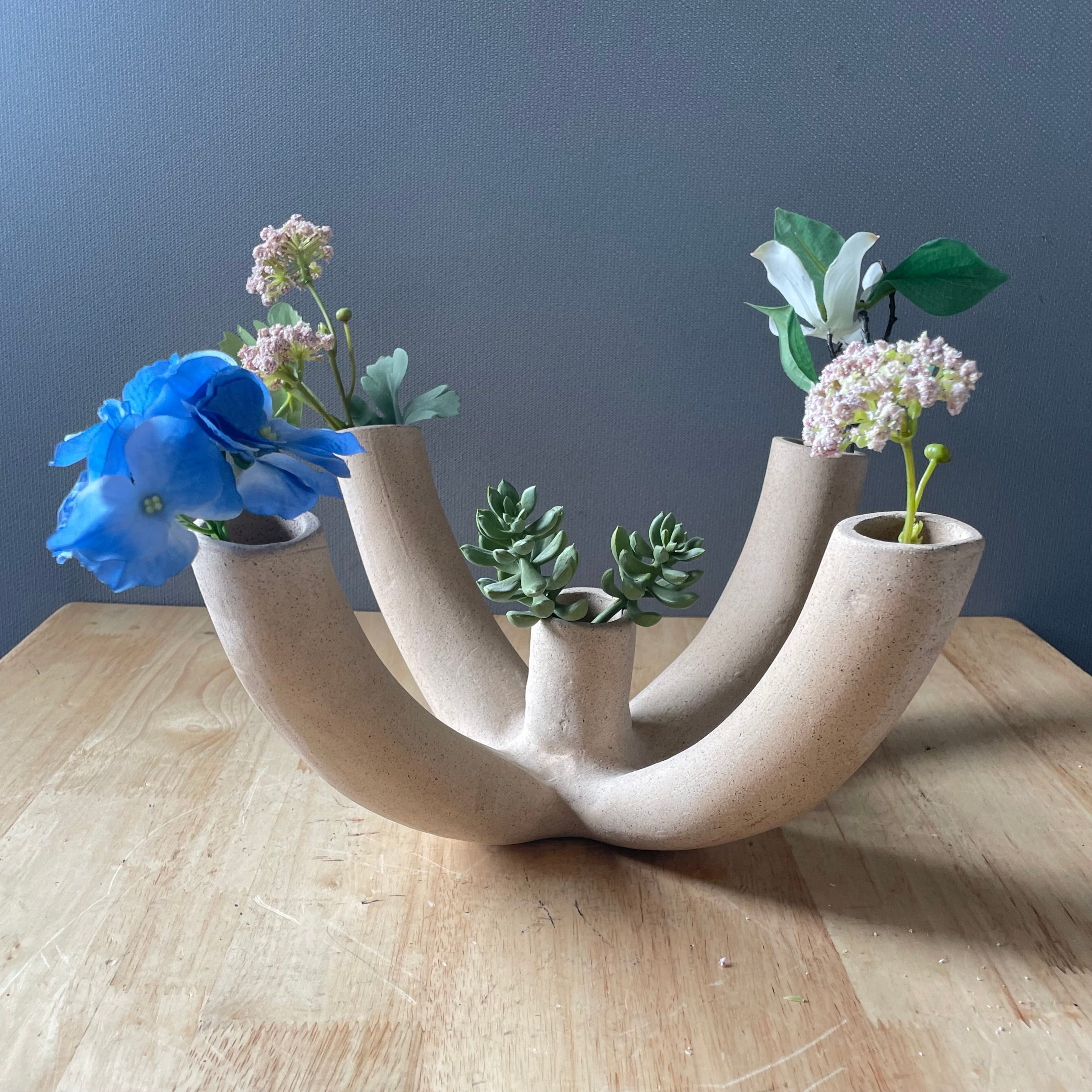 Vintage Modern SIN Ceramic Venule 5-Way Vase/Candle Holder, 13.25"x  6"