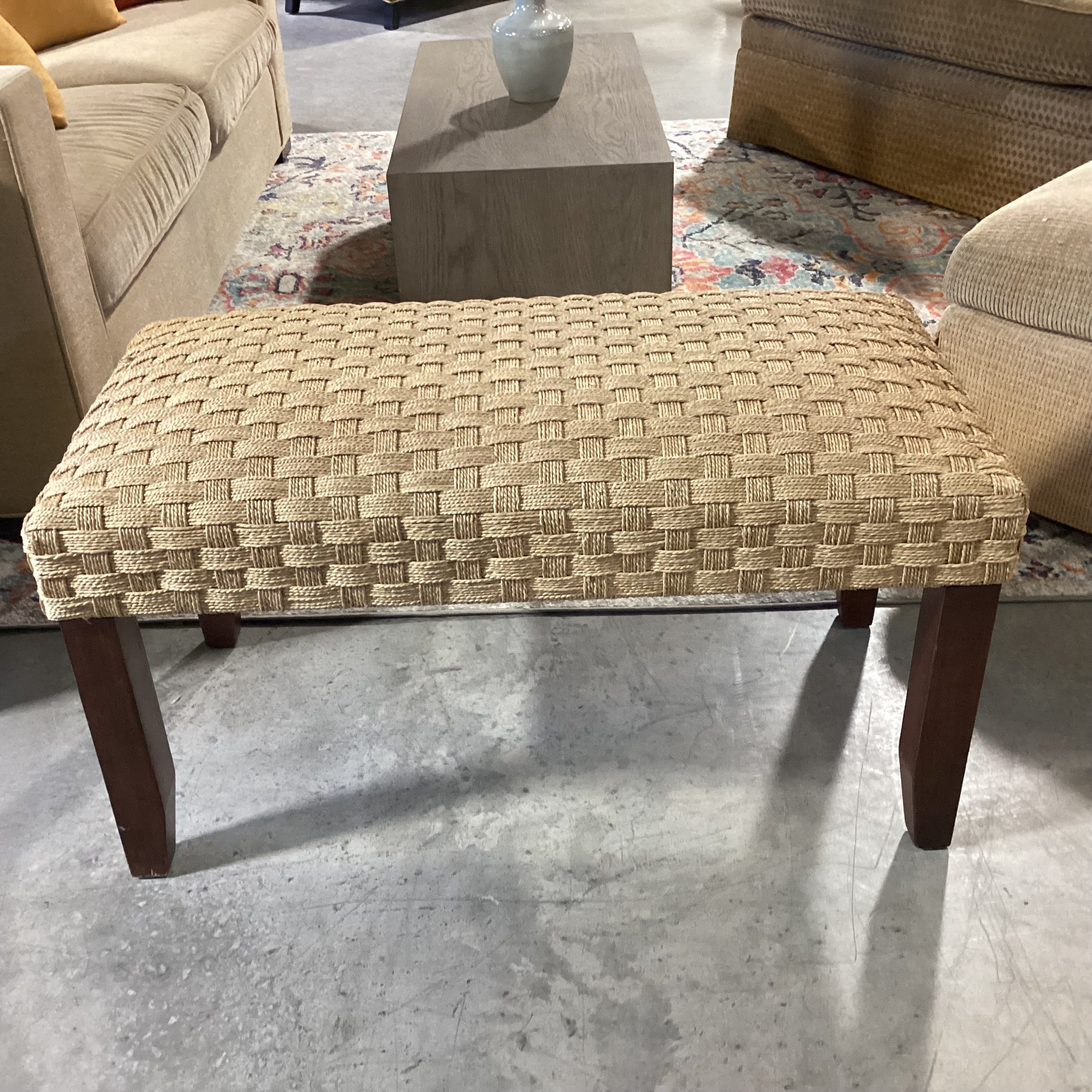 Basket Weave & Wood Bench 36"x 18"x 18"
