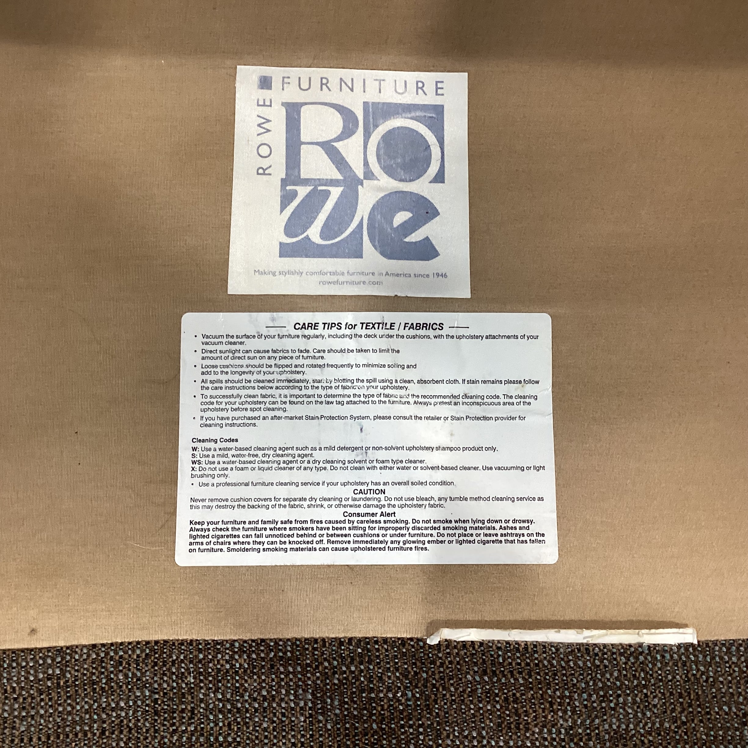 Rowe Furniture Taupe Grey Brown Woven Down Mix 2 Piece Sectional  118"x 92"x 42"x 32"