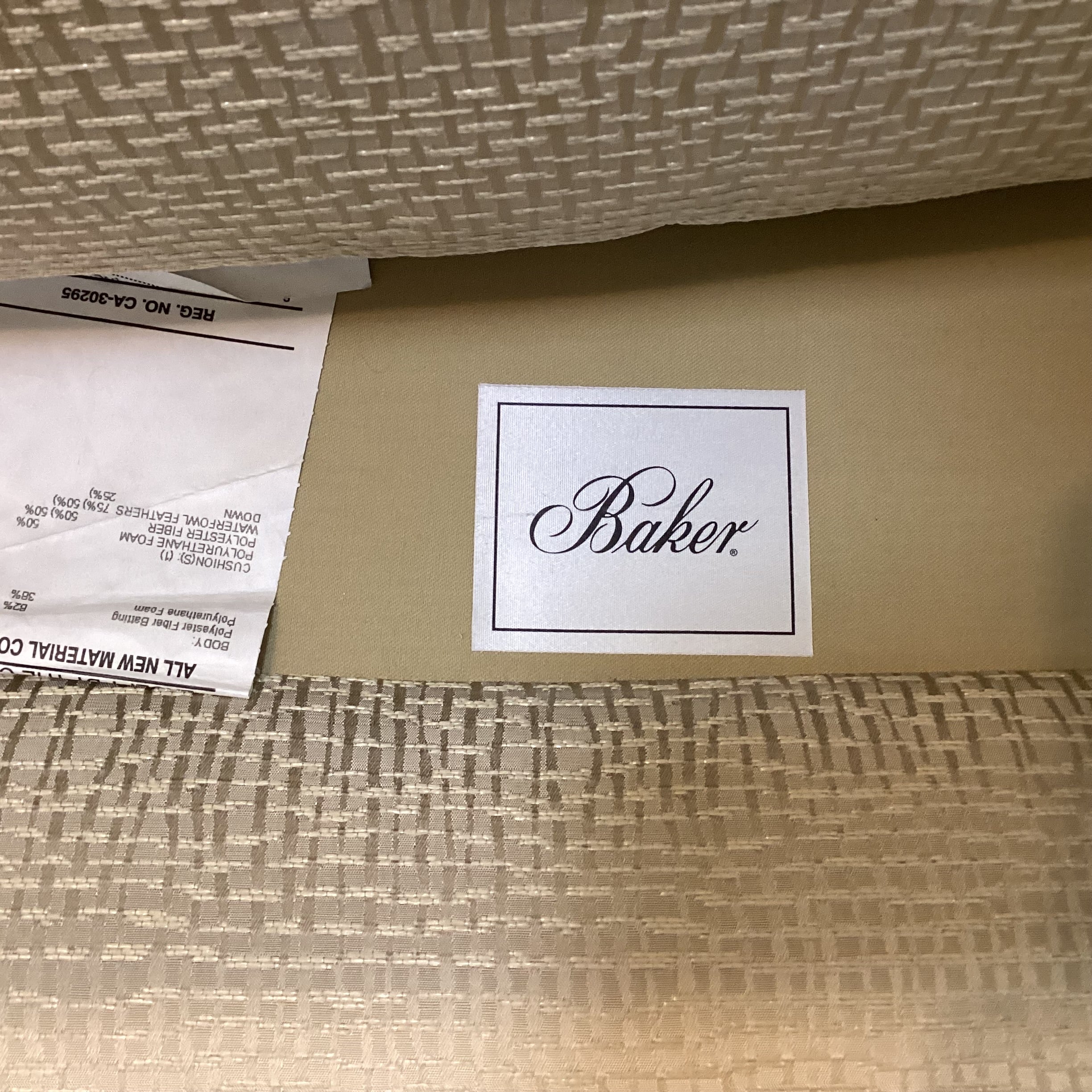 Baker Furniture Golden Silky Woven with Button Tufting Half Moon Chair 36"x 31"x 30.5"