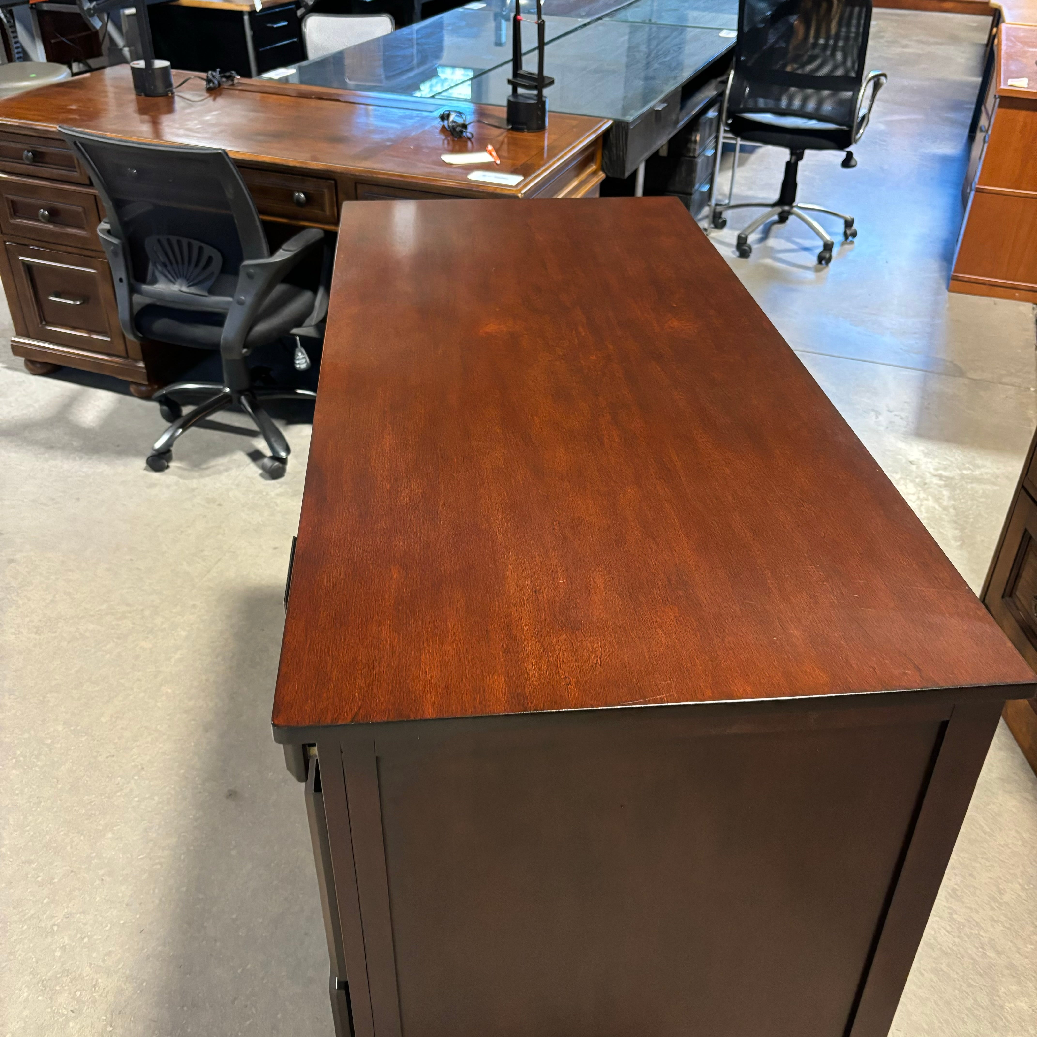 Dark Reddish Brown Finish Solid Wood 3 Drawer with Pullout Surface Desk 52"x 24"x 36"