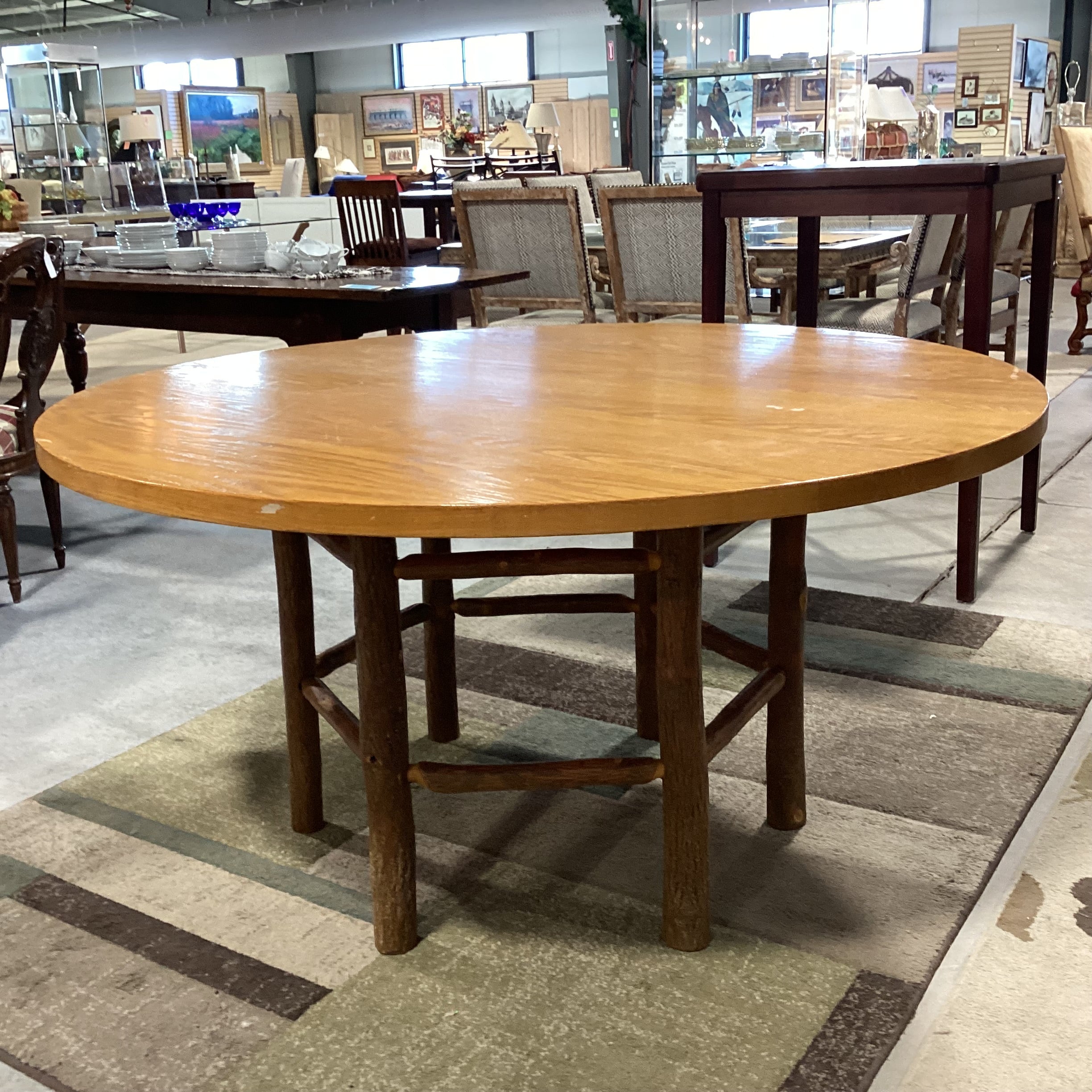 Old Hickory Round Wood & Hickory Log Dining Table 60" Diameter x 30"