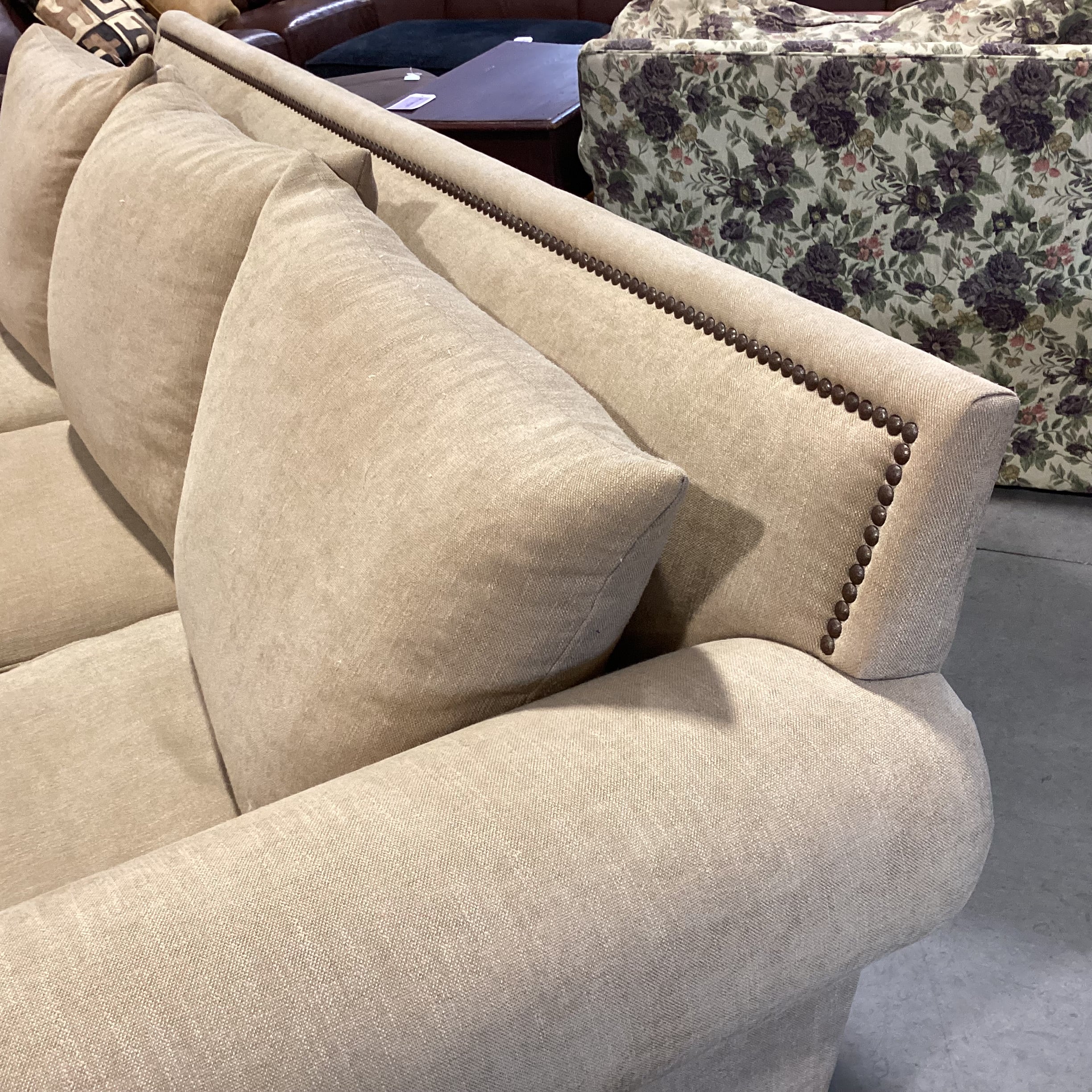 Rene Cazares Golden Tan Nailhead Down Mix Sofa 96"x 31"x 45"