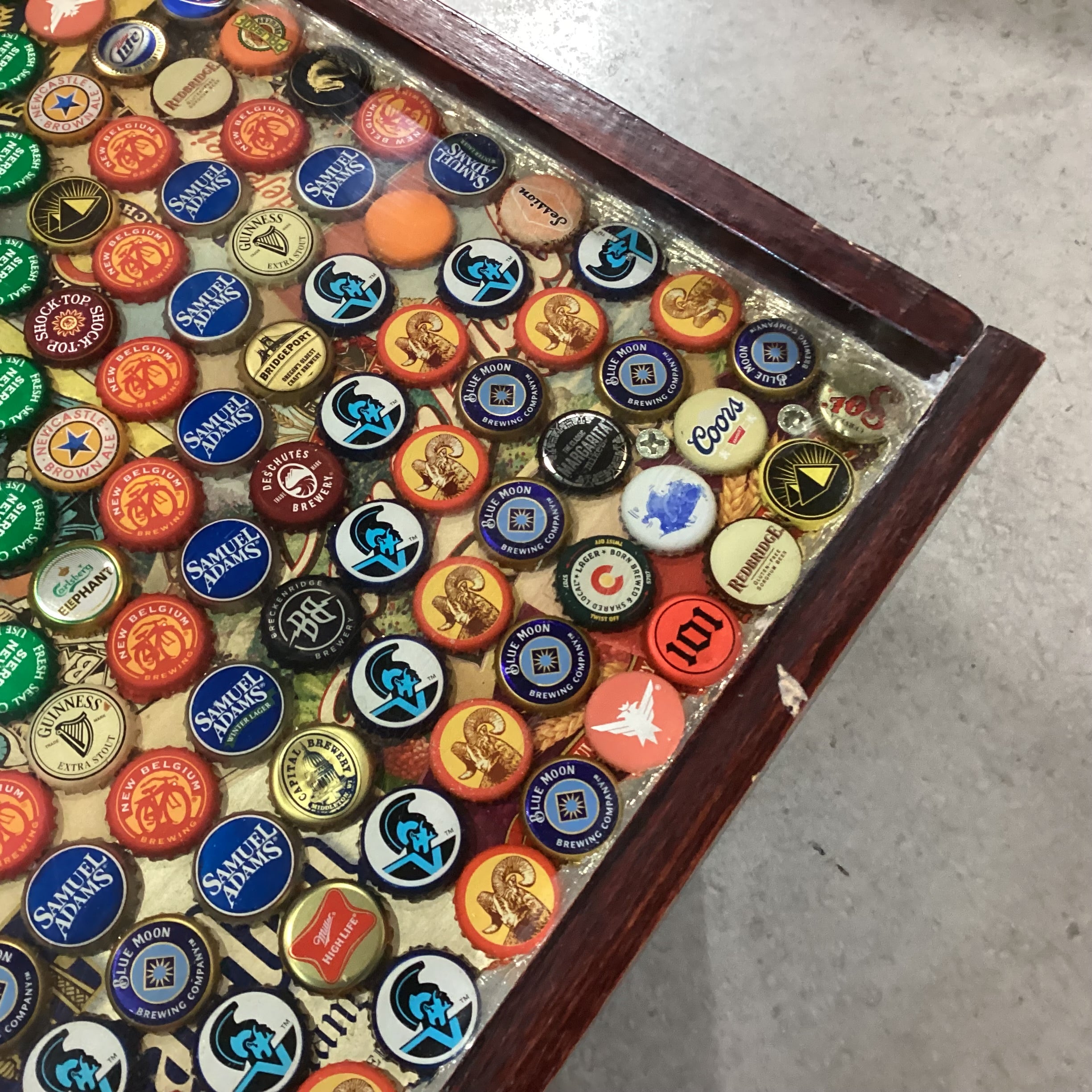 Handmade Wood & Bottle Top Design Accent Table 44.5"x 25.5"