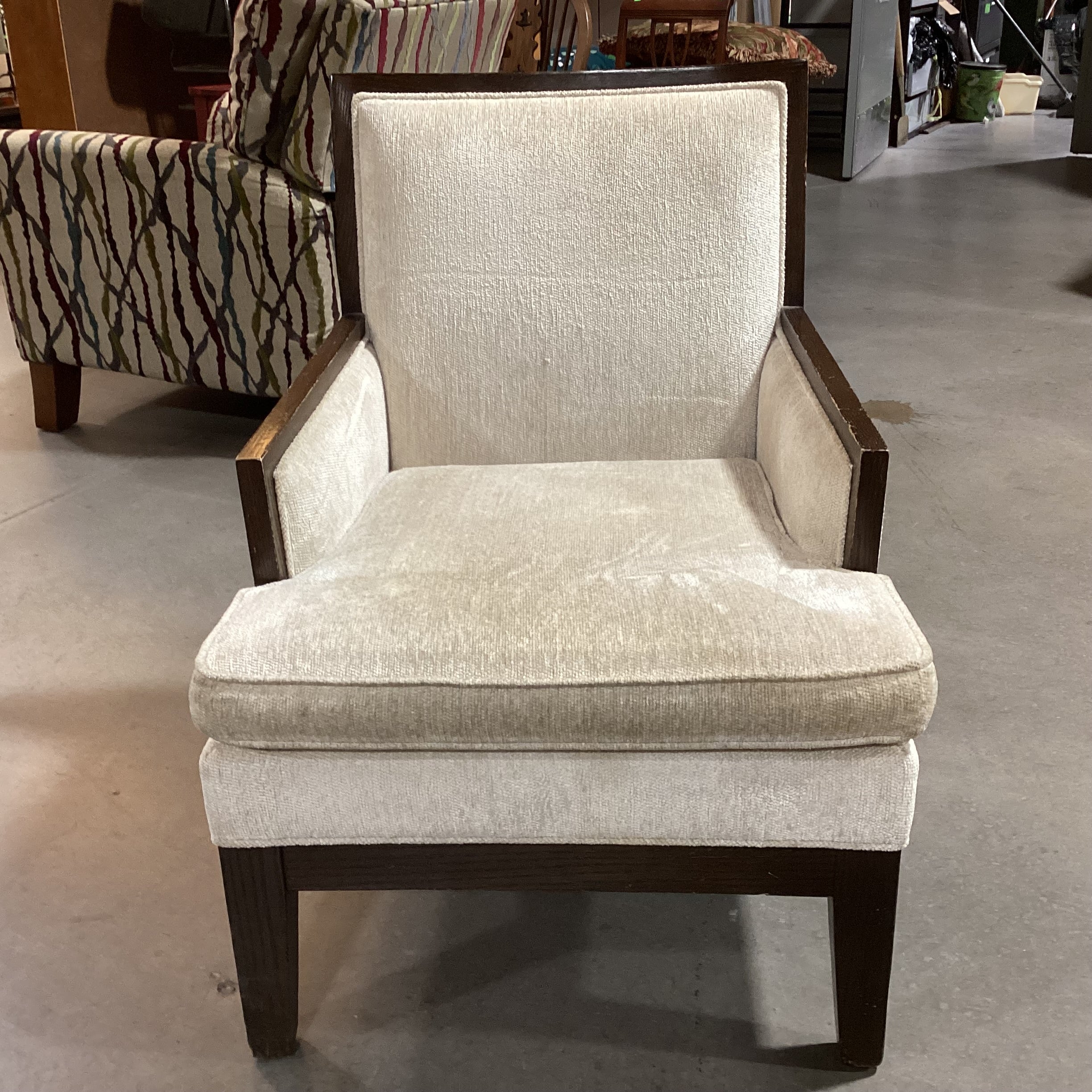 Quality Co. Ivory Chenille Woven & Dark Finish Wood Chair 25"x 30"x 33"