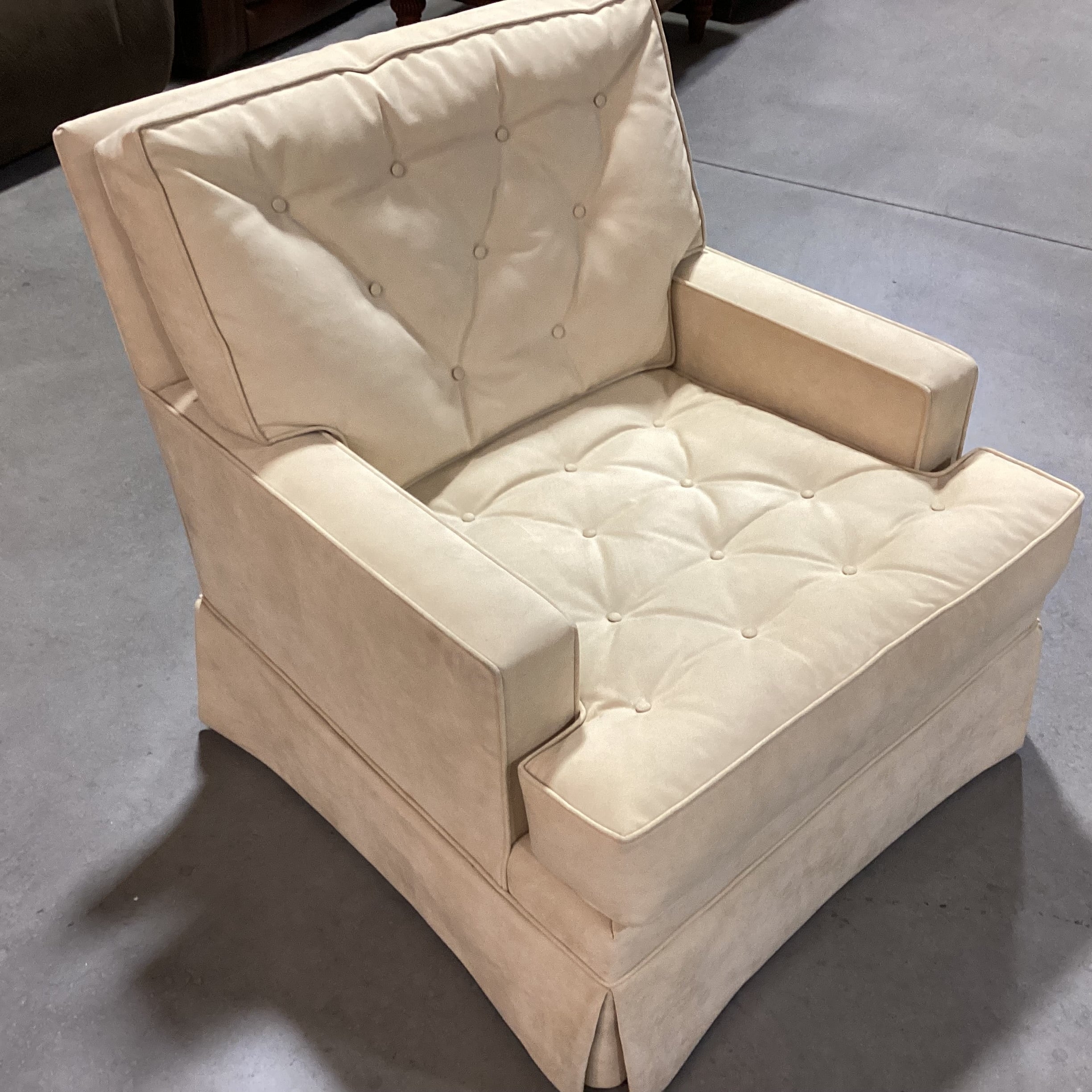 Edward Ferrel Golden Ultra Suede Button Tufted Swivel Chair 32"x 35"x 33"