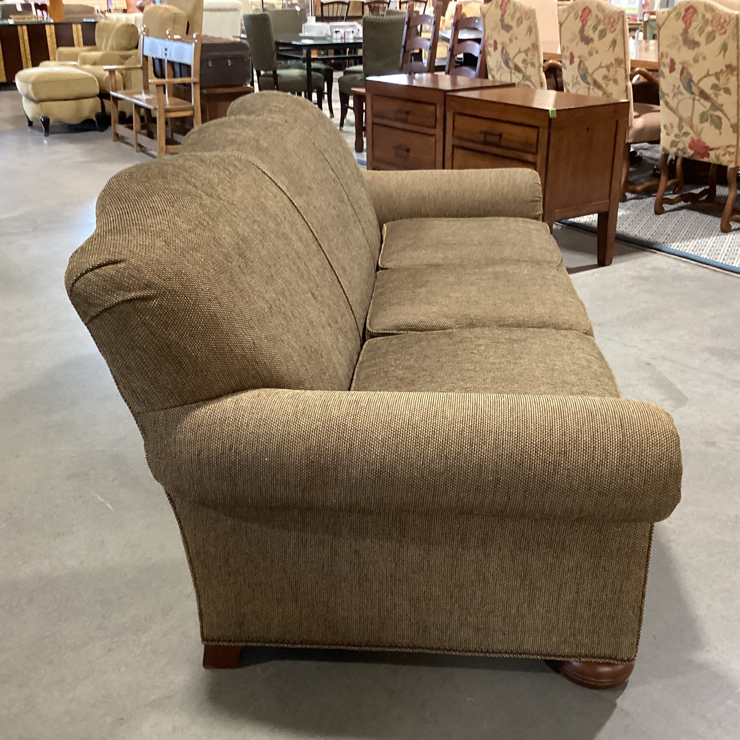 David Gilbert & Associates Brown Tan Woven Roll Arm Nailhead Sofa 87"x 38"x 36"
