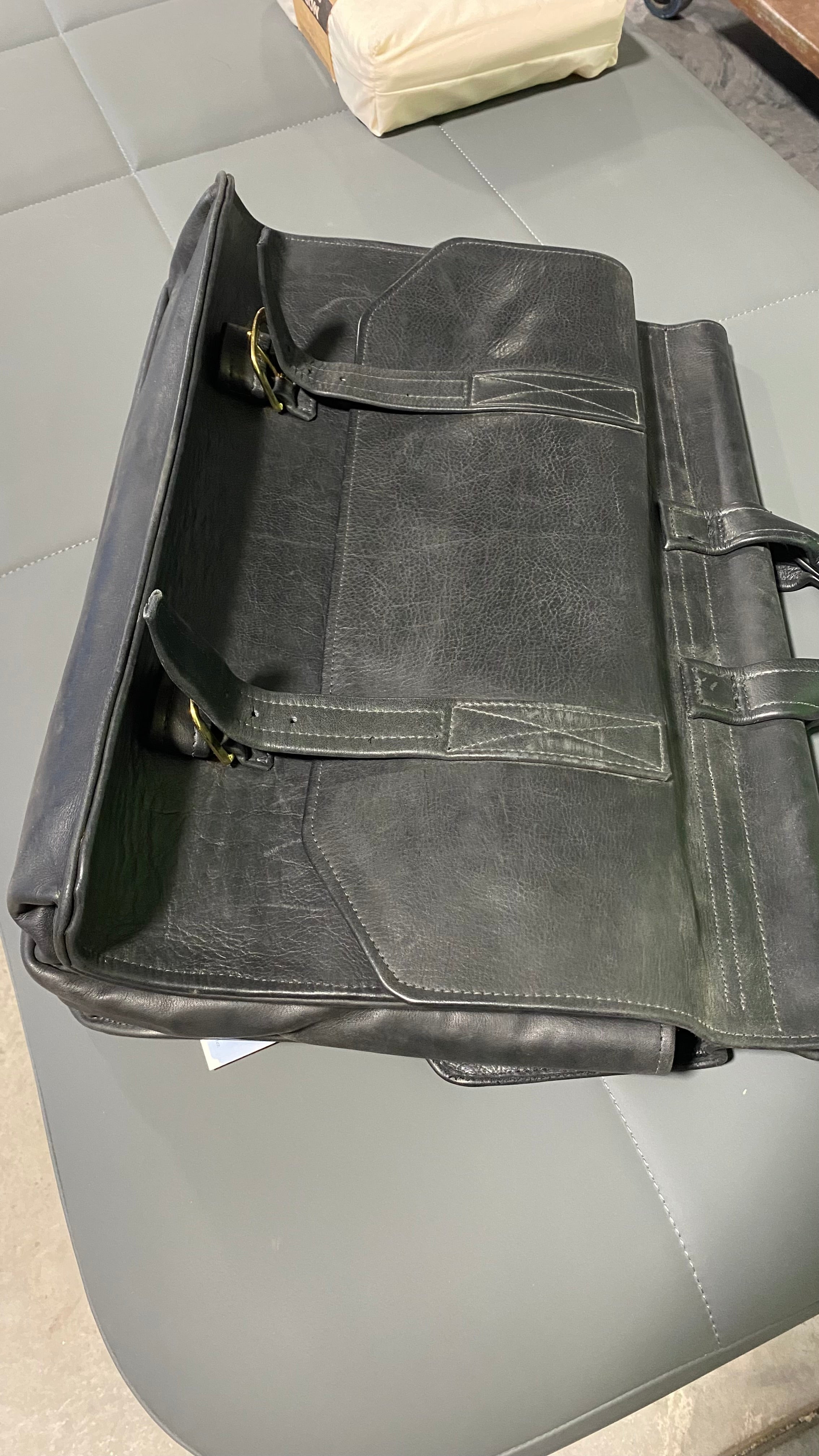 Large Two-Sided Double Buckle Leather Artist's Satchel 20"x 15"x 8"