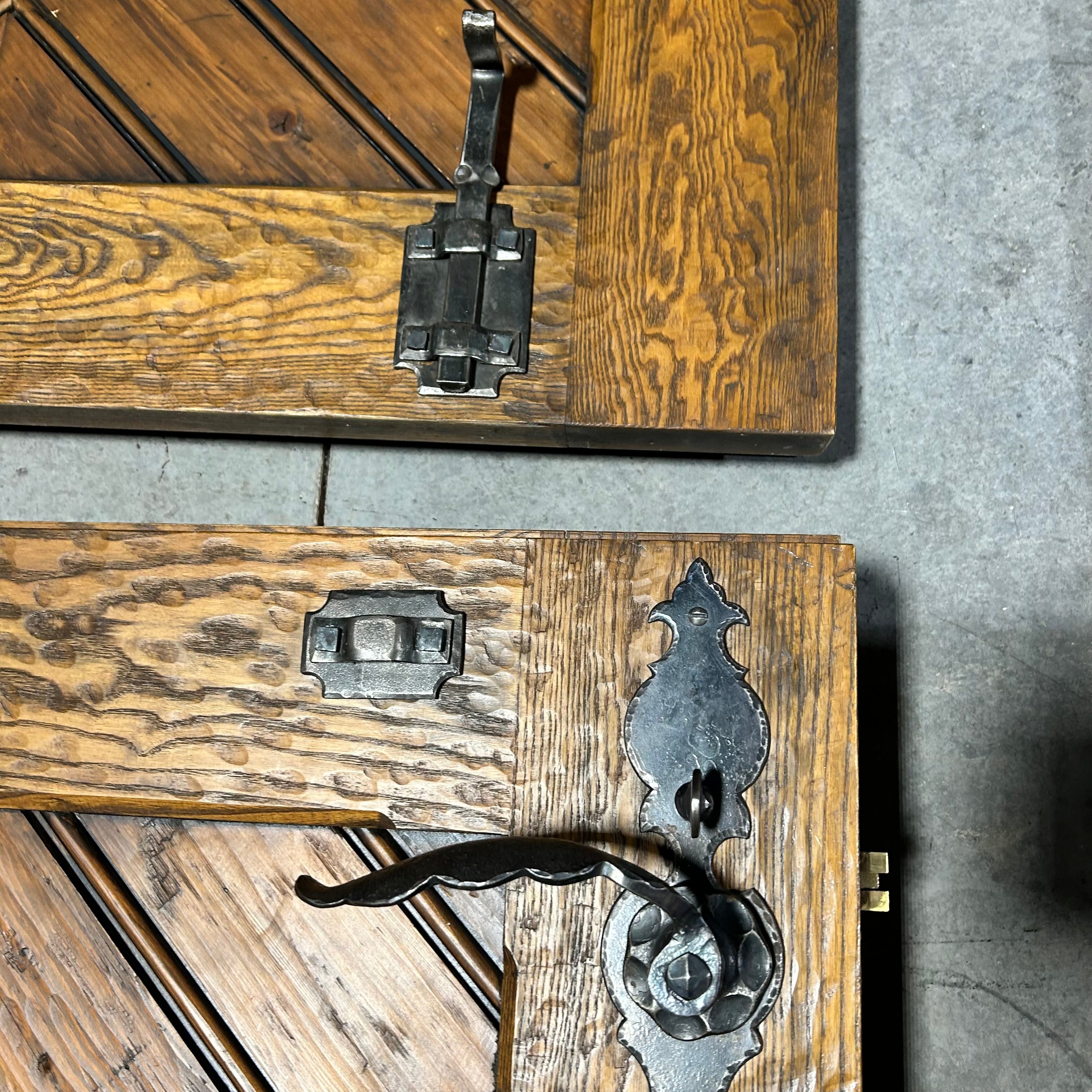 42"x 86"x 3" Brown Rustic Dutch Door with 4 Pane Window / Iron Hardware / LEFT HAND