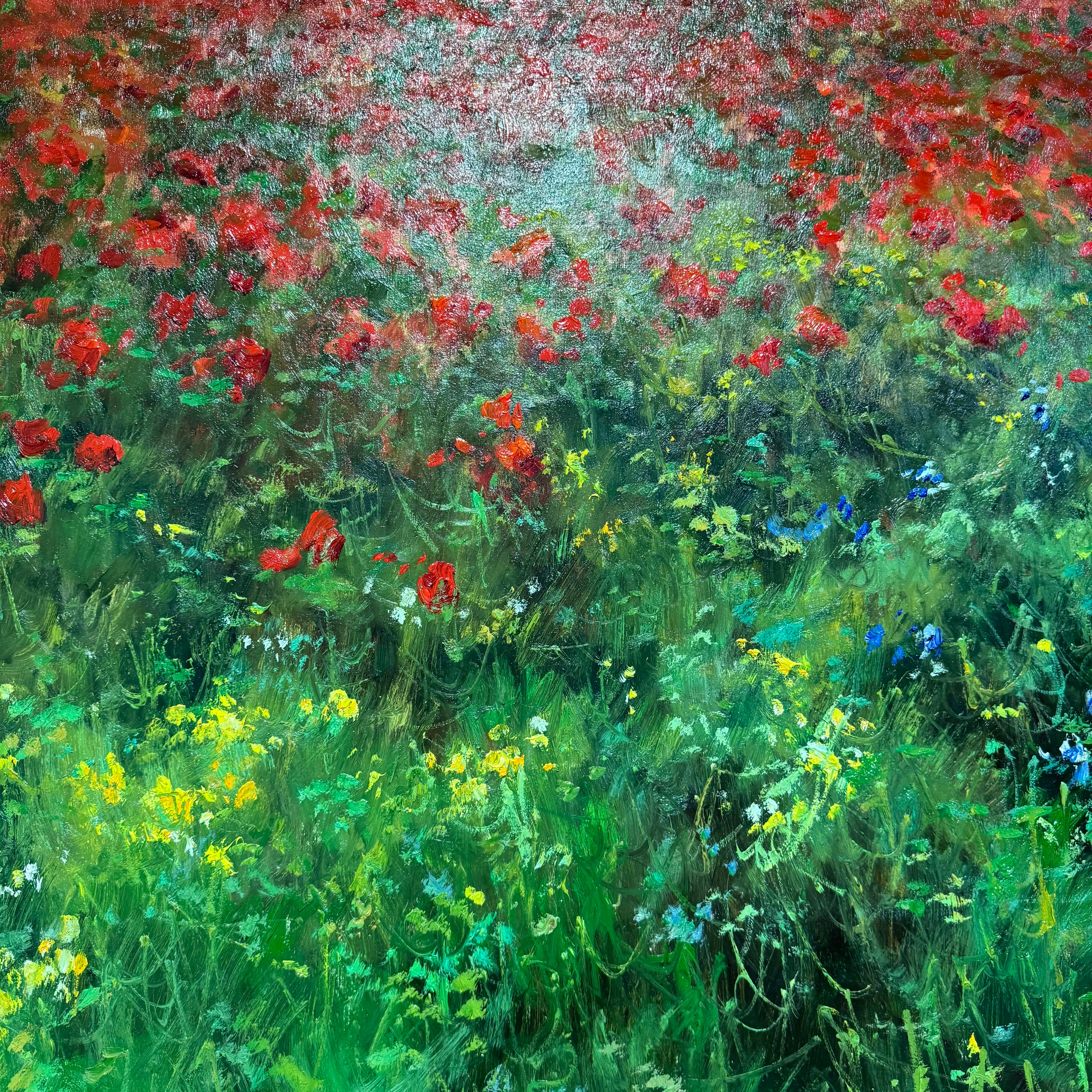 Artist Signed "Field Aglow" Original Painting In An Ornate Gold Frame 86 1/2" x 62"