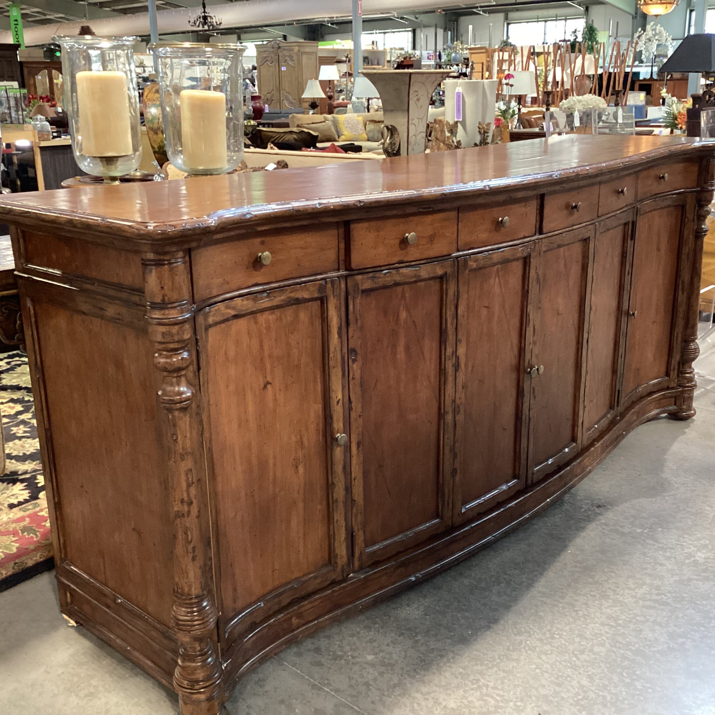 Solid Distressed Finished Carved Wood 4 Door 6 Drawer Sideboard 100.5"x 27"x 43"
