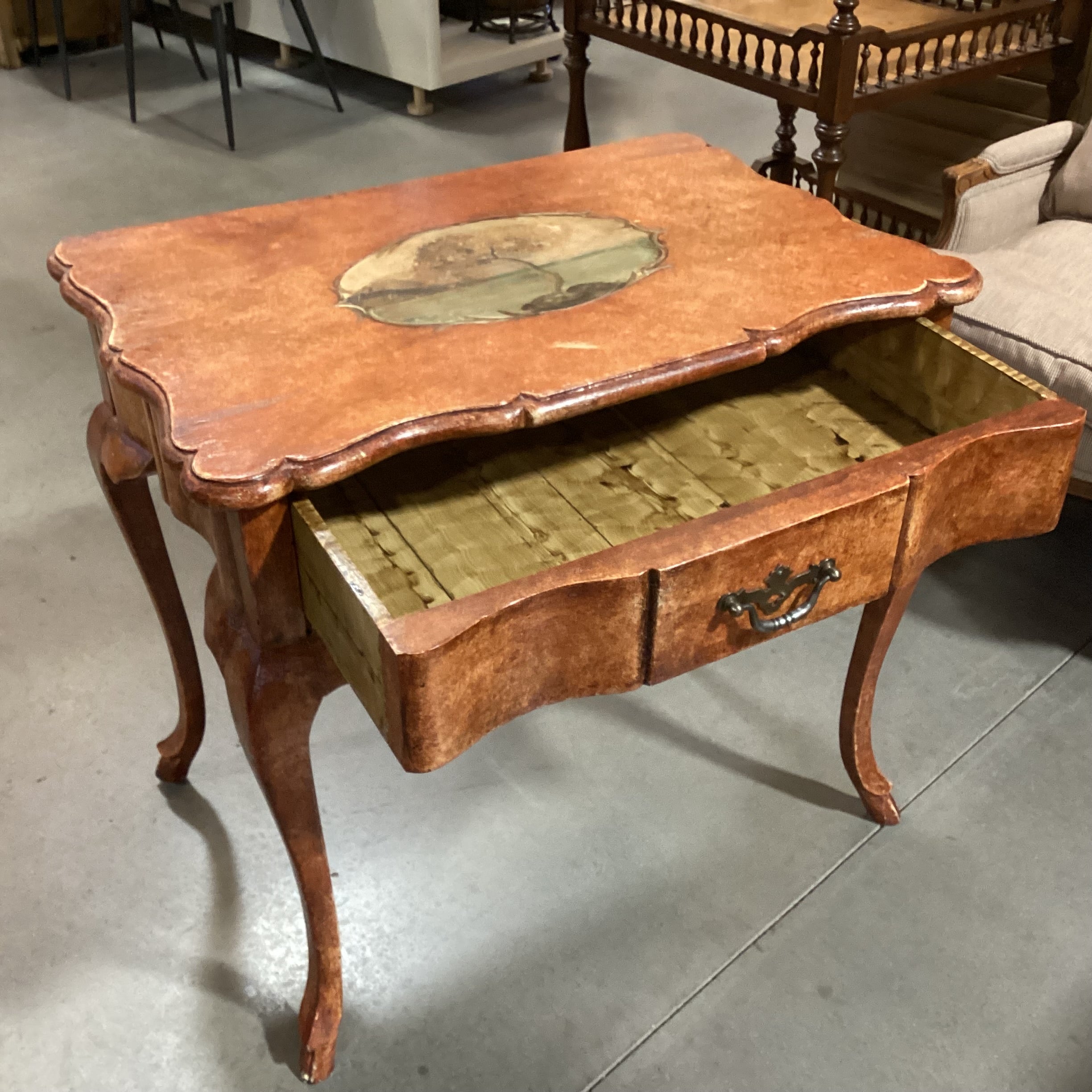 Antiqued Hand Painted Finish French Provincial 1 Drawer End Table 31.5"x 21"x 29"