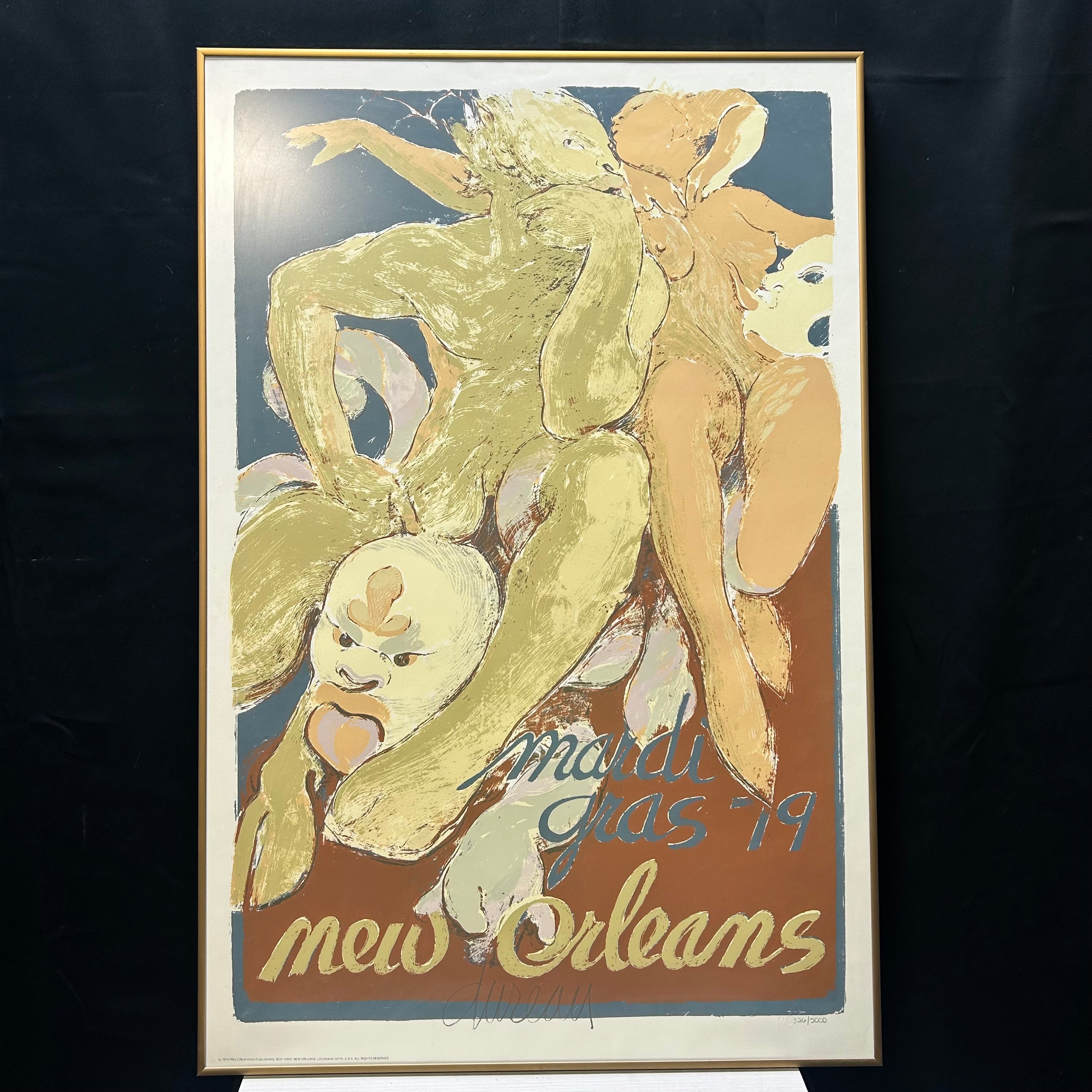 Vintage 1979 Mardi Gras Hand Signed & Numbered Poster 25"x 37.5"