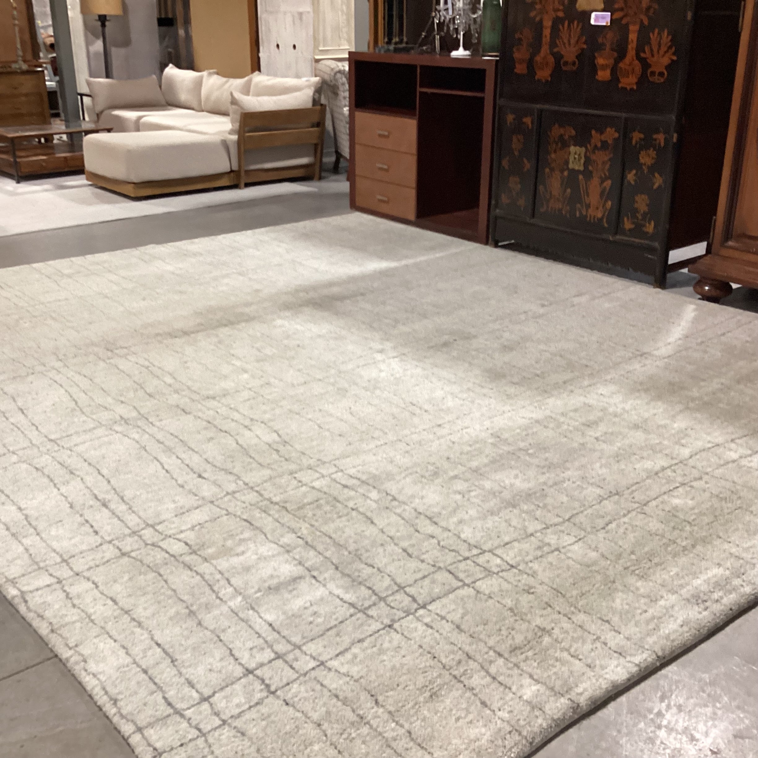 Cream & Grey Hand Woven Wool Rug 12'x 15'
