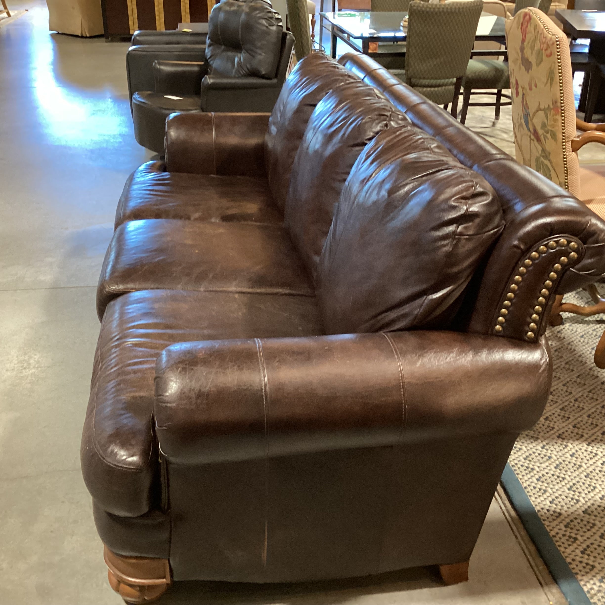 Bonded Leather Nailhead with Detailed Wood Base Sofa 88"x 34"x 35"