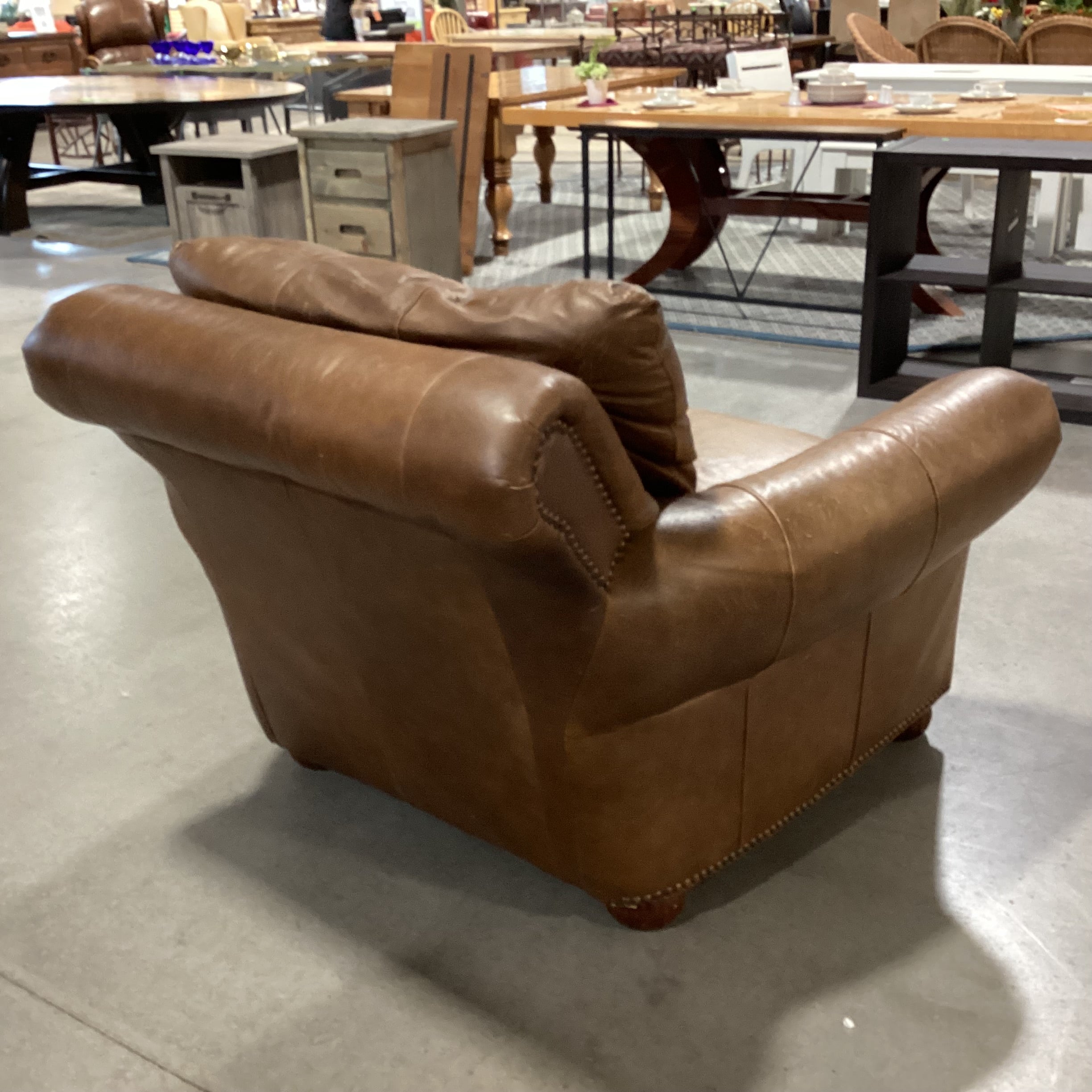 Leather Nailhead Roll Arm & Back Oversized Chair 50"x 46"x 36"