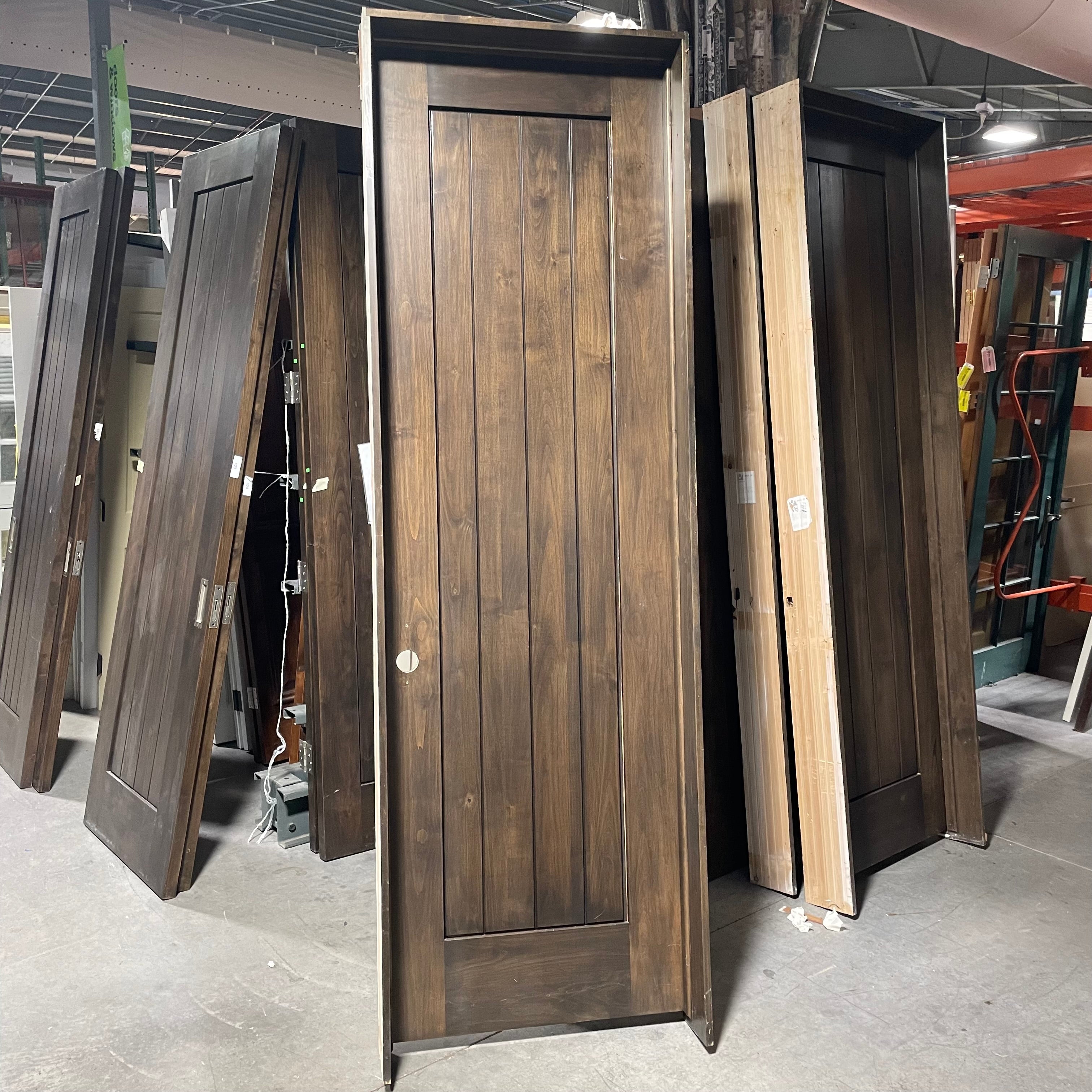 29.75"x 96"x 1.75" Rough Opening is 31.5"x 98.25" Brown Vertical Lined Walnut Interior Door with Jamb