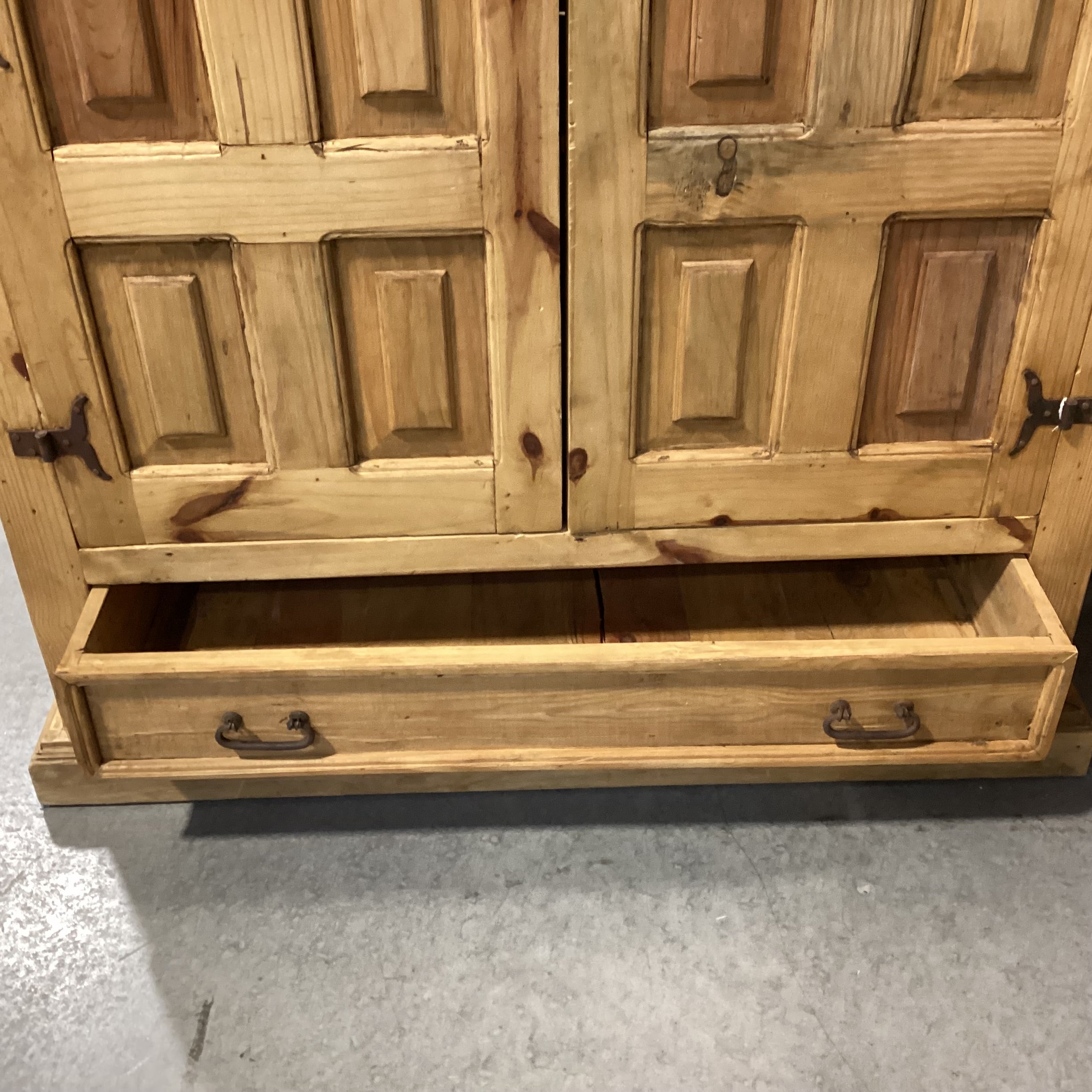 Rustic Carved Solid Natural Pine 2 Arched Door with Shelves & Bottom Drawer Armoire 52"x 26"x 80"