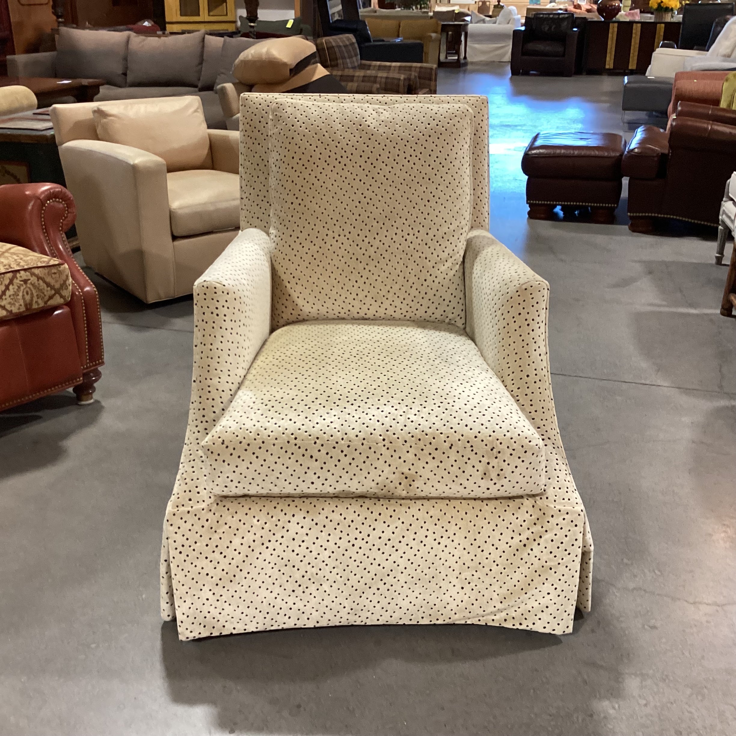 Lee Industries Custom Velvet Cream & Black Cheetah Print Chair 33"x 39"x 38"