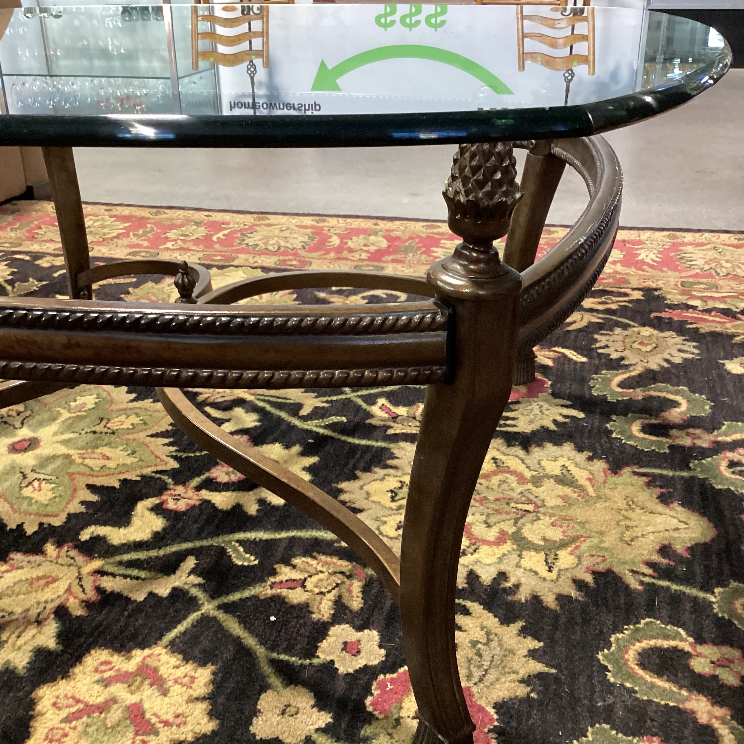 Ornate Finished Metal & Glass Coffee Table 40"x 40"x 20"