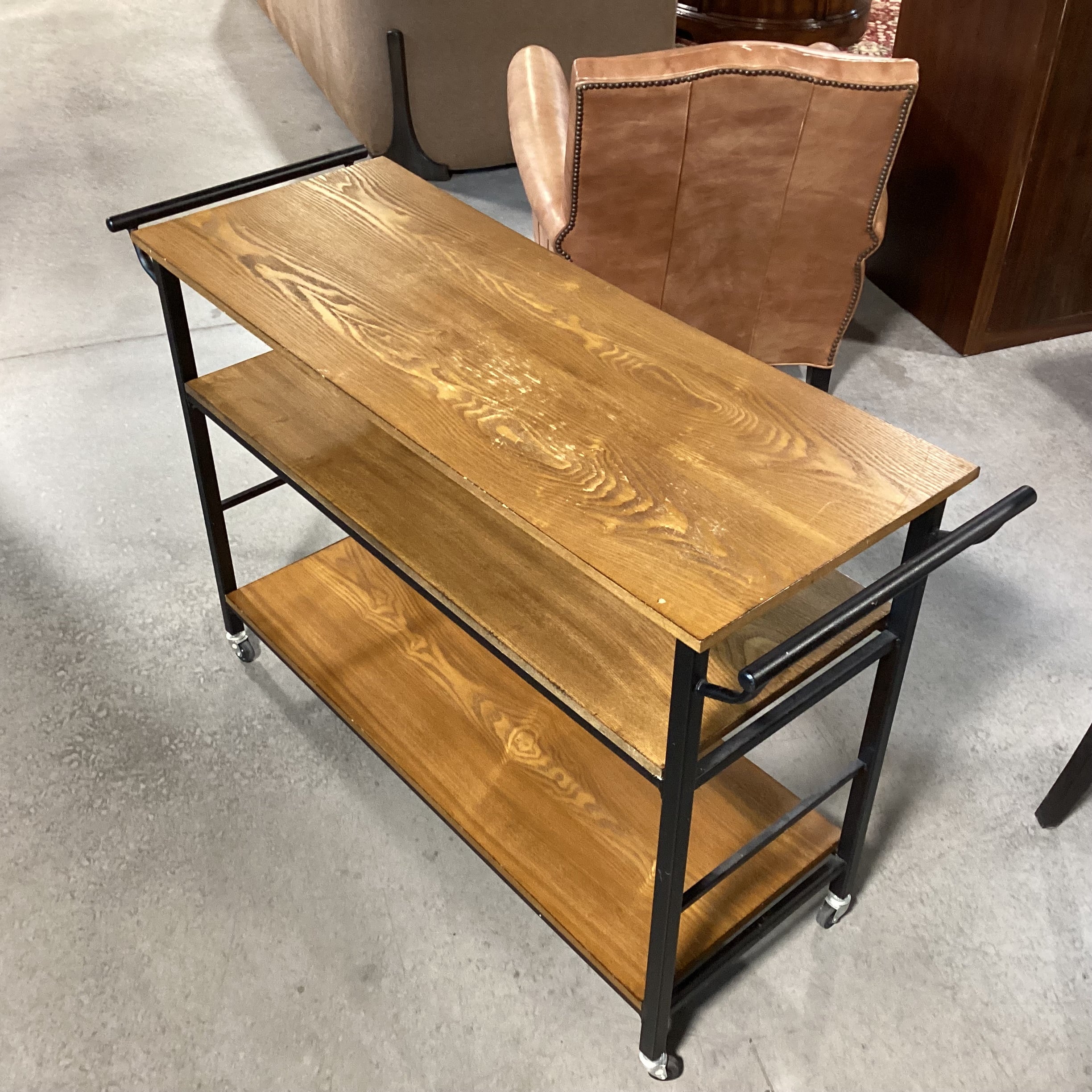 Metal & Wood Shelves on Casters Bar Cart Buffet 49"x 18"x 32"