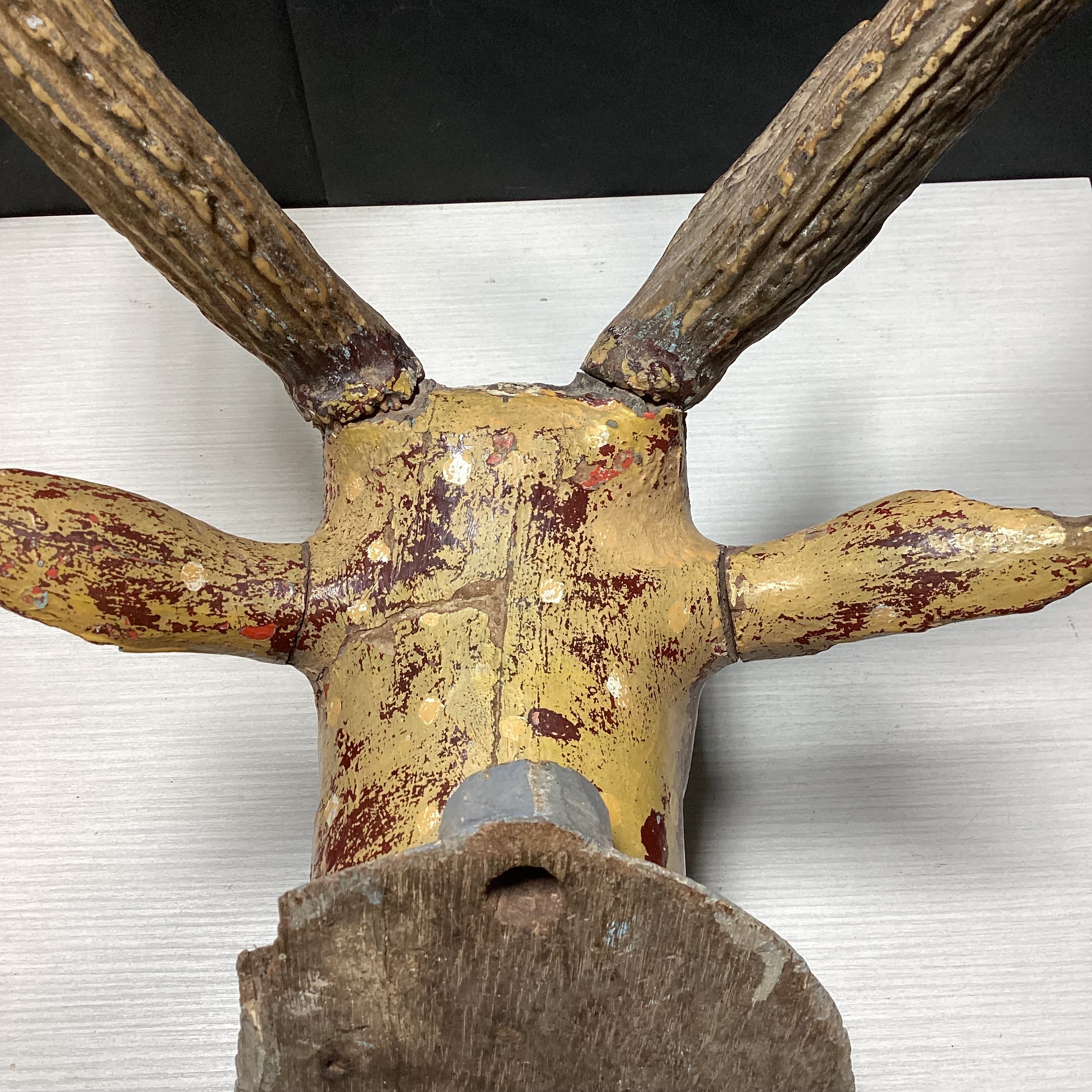 Antique - Vintage Carved Wood Deer Head With Real Antlers 14" x 28"