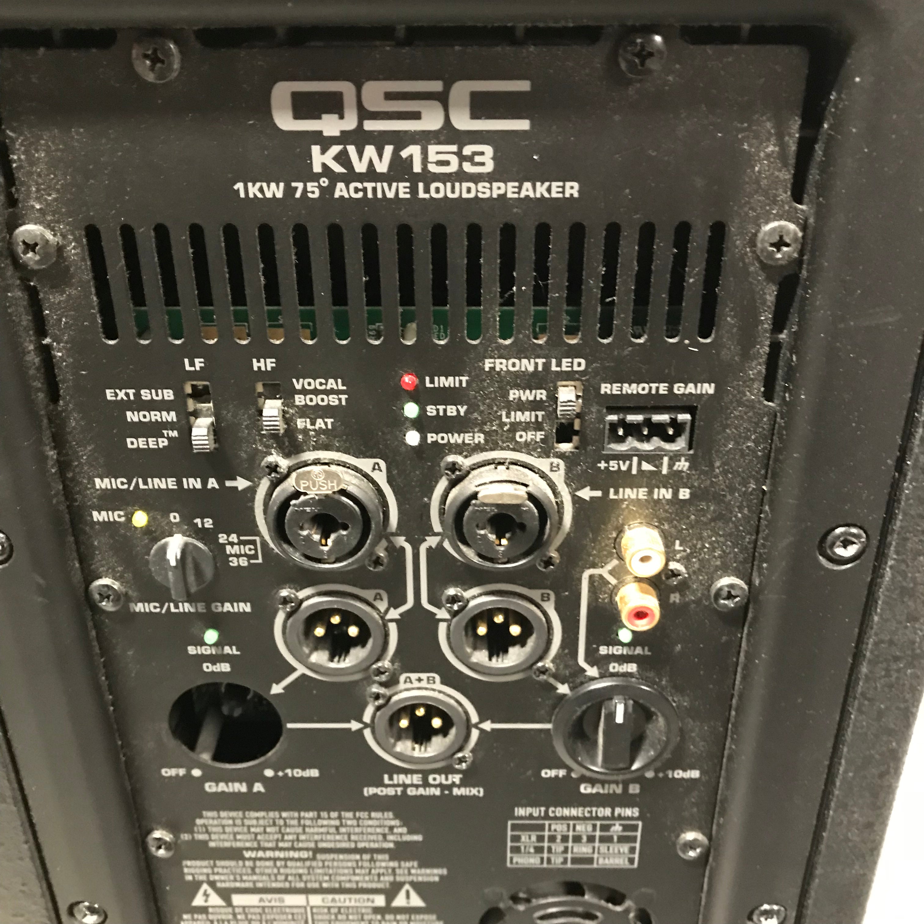 Club Set / QSC Dual 18" GP218-SW SUB / 2- QSC K12.2 2 kw Active Speaker / QSC KSUB 1 kw Active Speaker / 4 - QSC KW 153 1kw Active Speakers