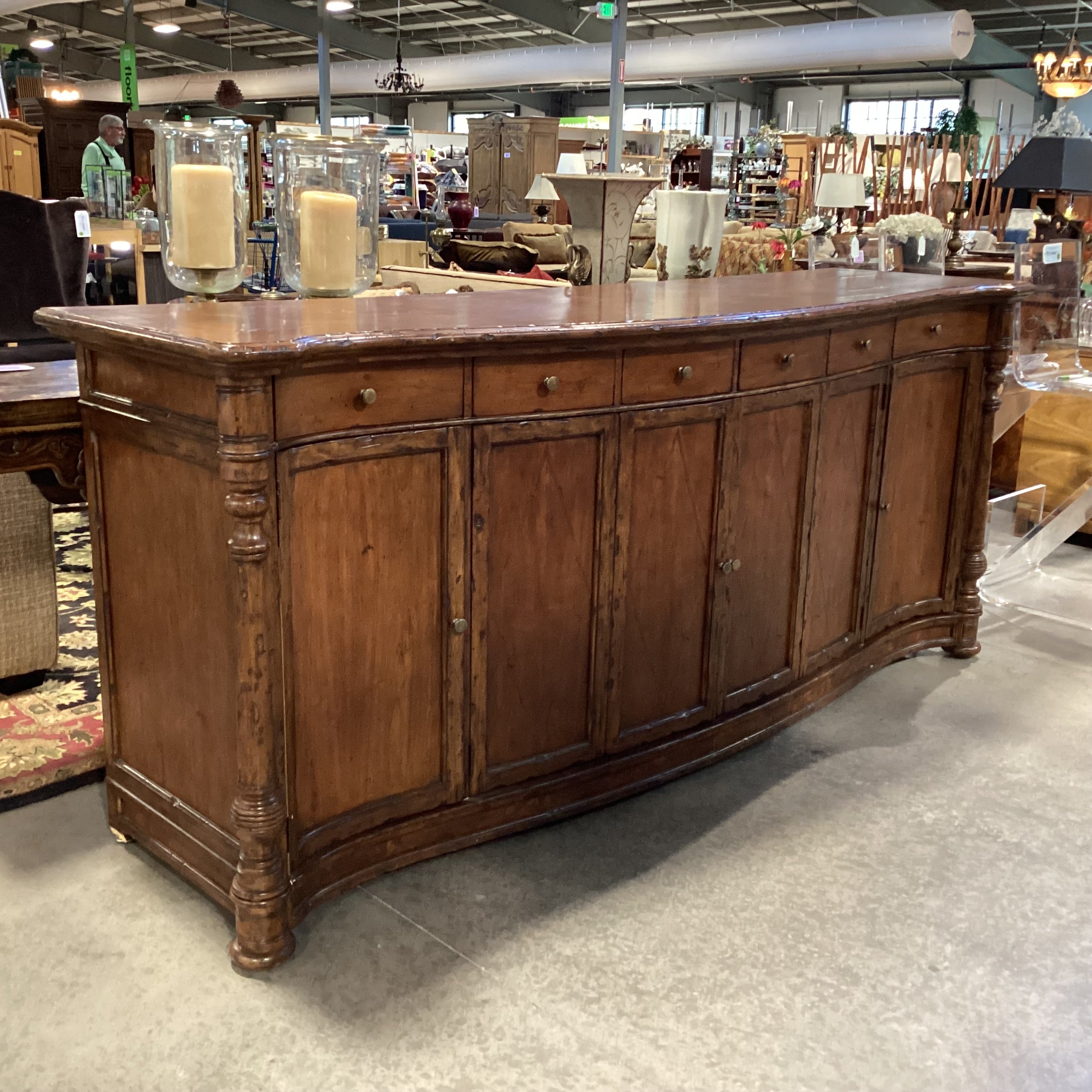 Solid Distressed Finished Carved Wood 4 Door 6 Drawer Sideboard 100.5"x 27"x 43"