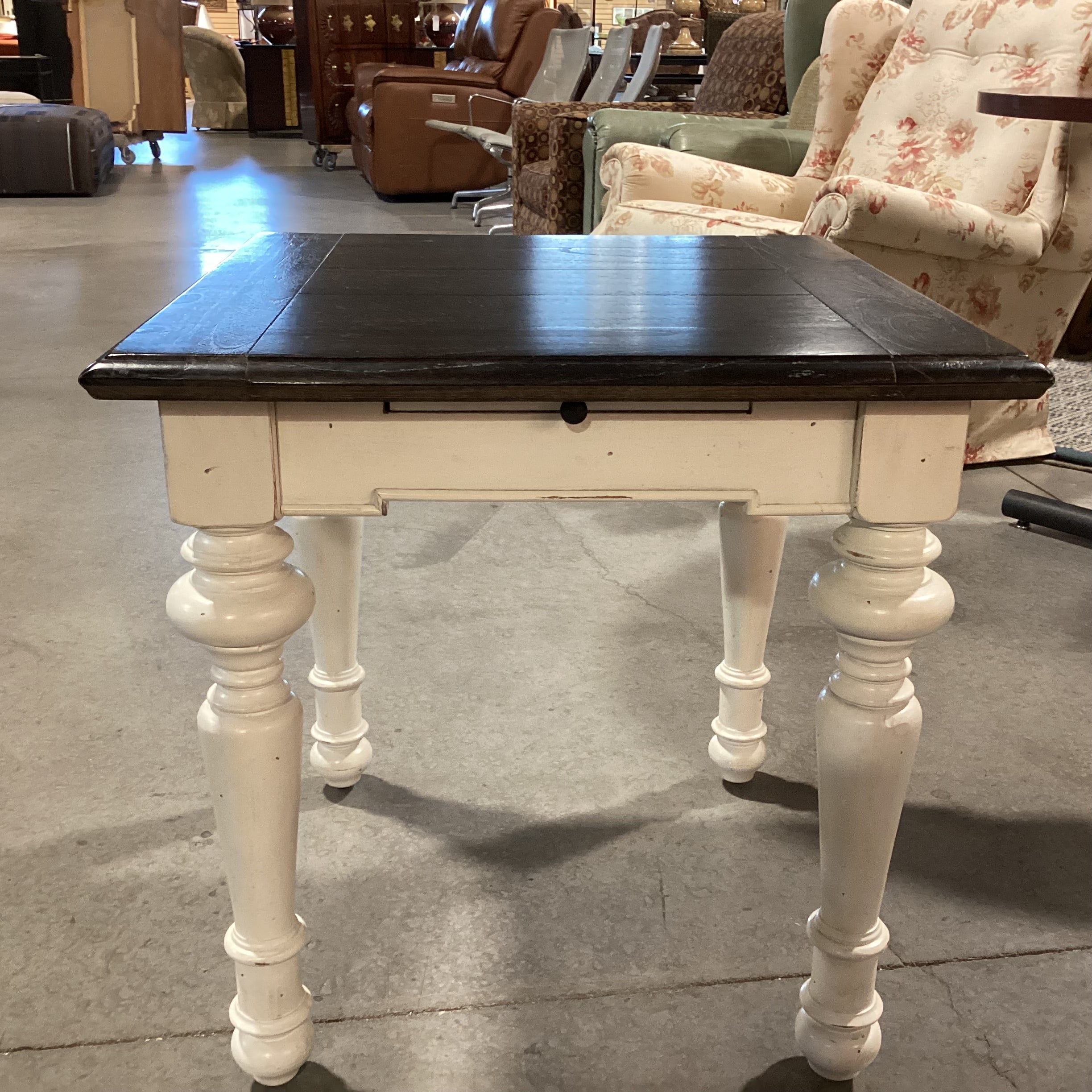 Dark & Ivory 2 Tone Finish Wood with Center Pullout End Table 24"x 24"x 24.5"