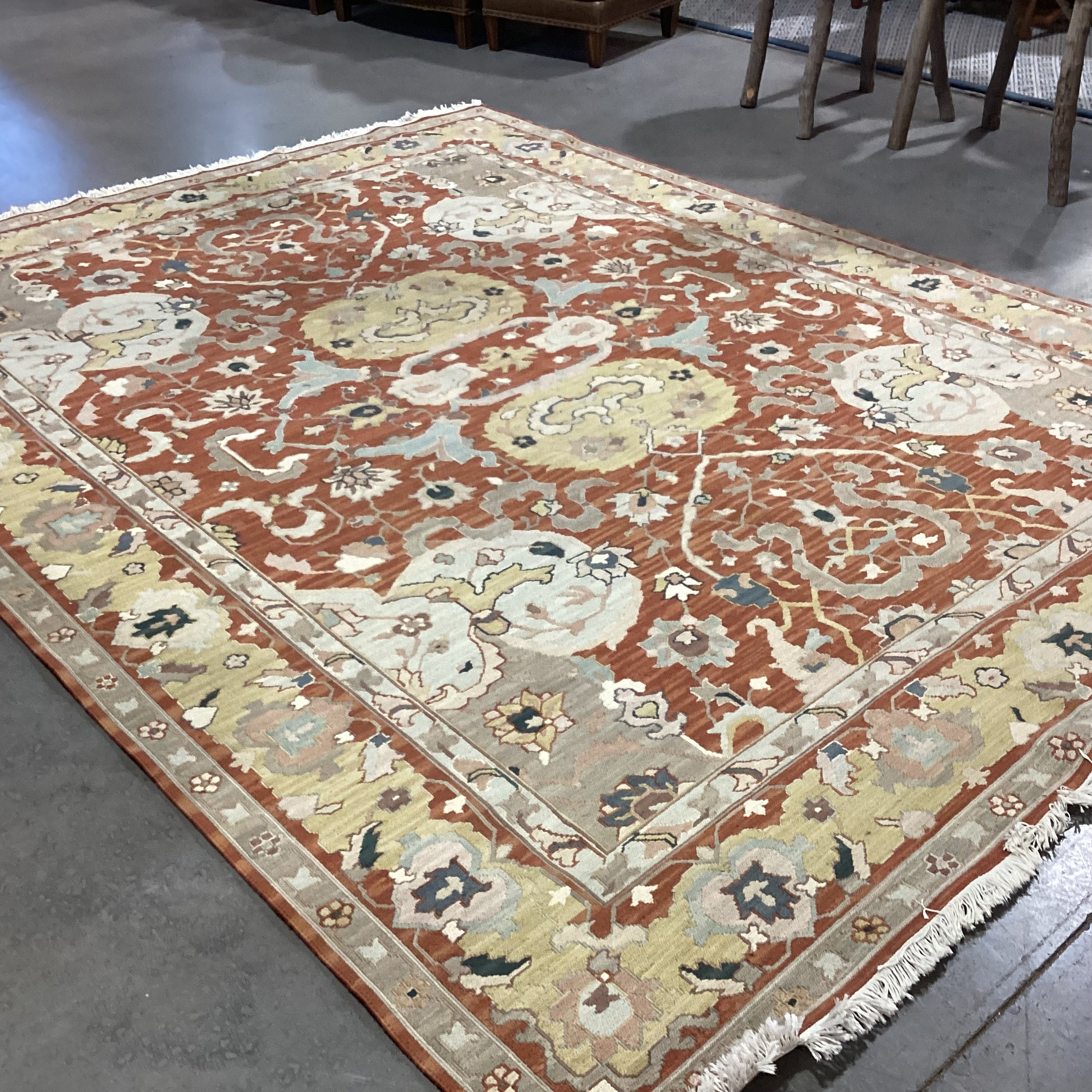 Burnt Orange Gold &  Taupe Hand Woven Wool Rug 7' 10" x 10' 3"