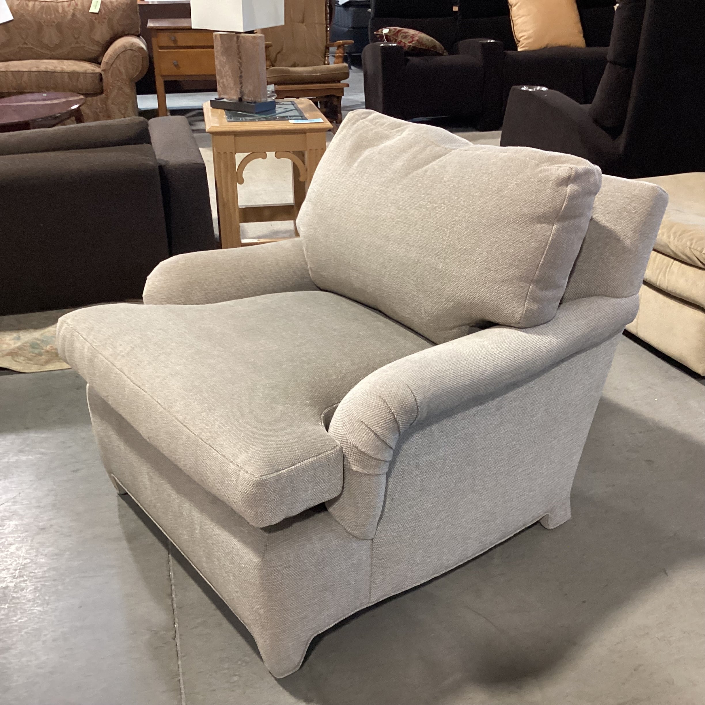 Custom Taupe Beige Grey Woven Down with Ottoman Chair 36"x 40"x 30"