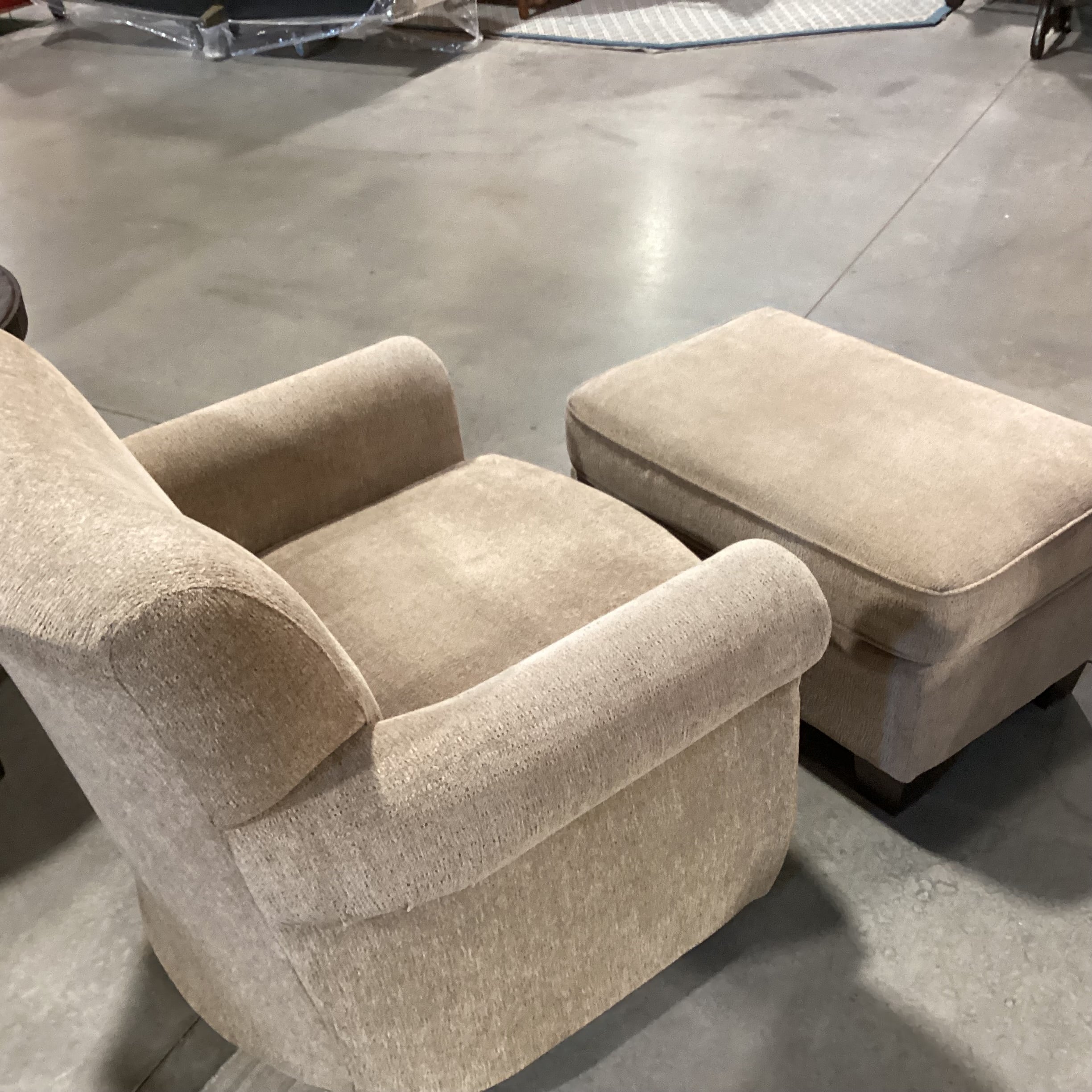 Best Chairs Beige Woven with Ottoman Swivel Rock Chair 36"x 31"x 37"