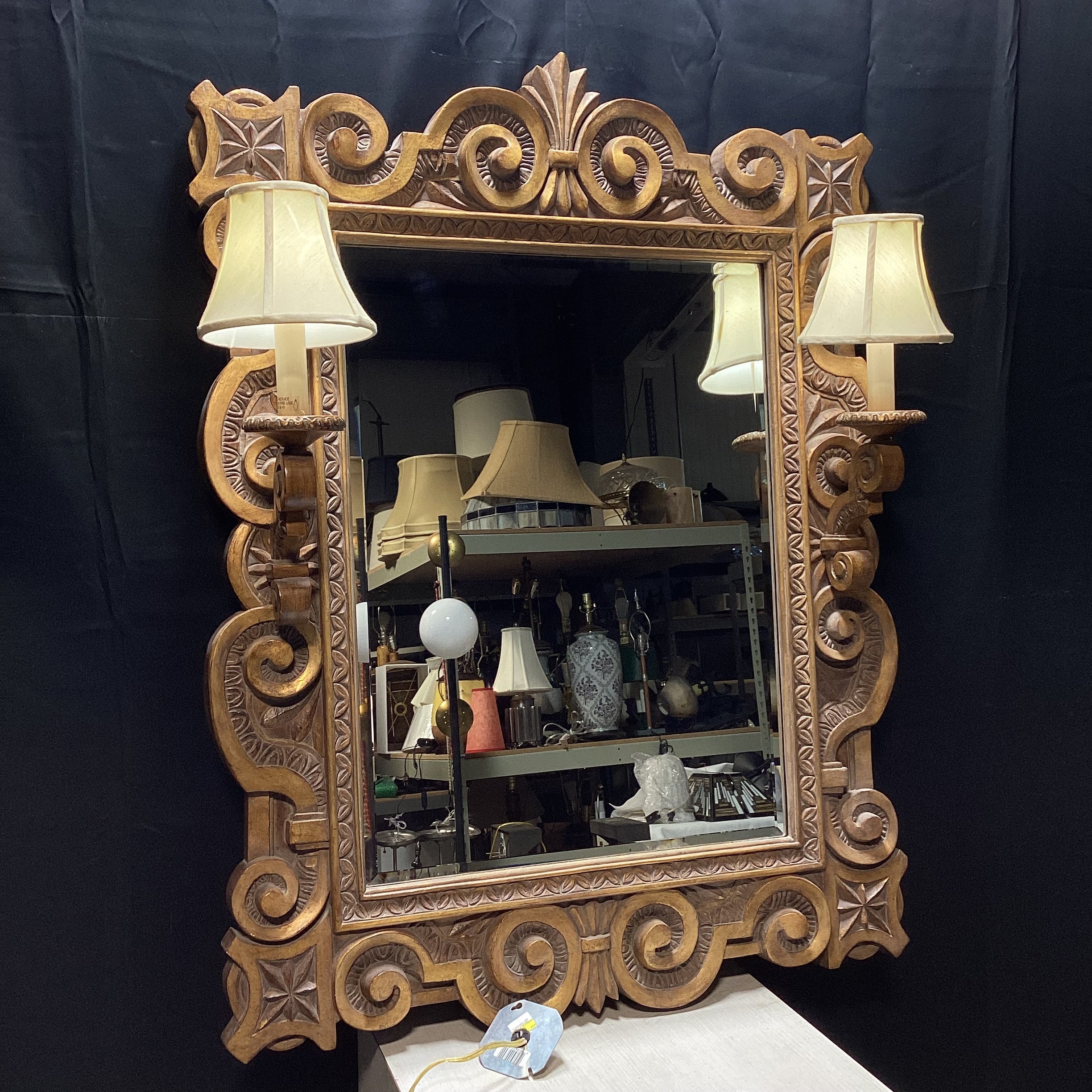 Fine Art Lamps Beveled Edge Wall Mirror With Twin Sconces 36" x 48"