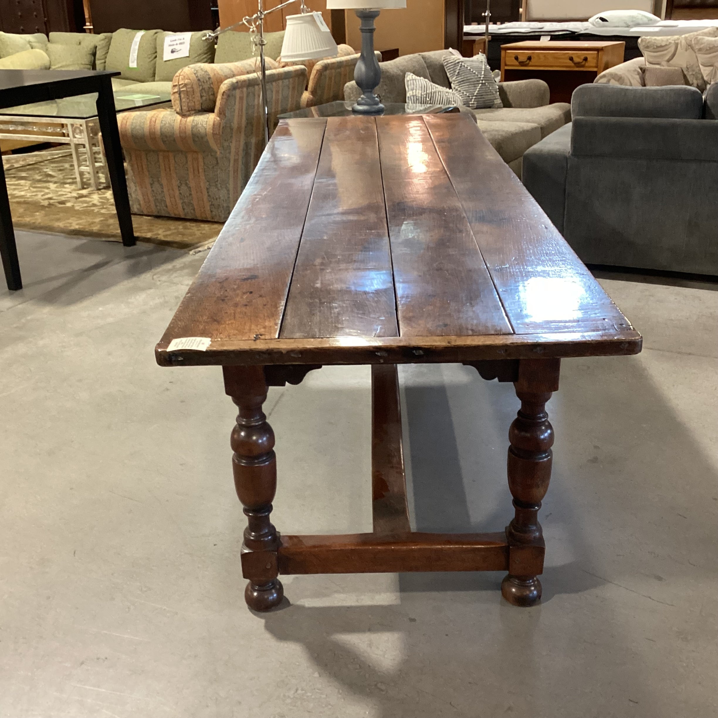 Antique Oak & Pine with Top From 1700s Carved Base From 1800s Tavern Dining Table 100"x 31.5"x 30.5"