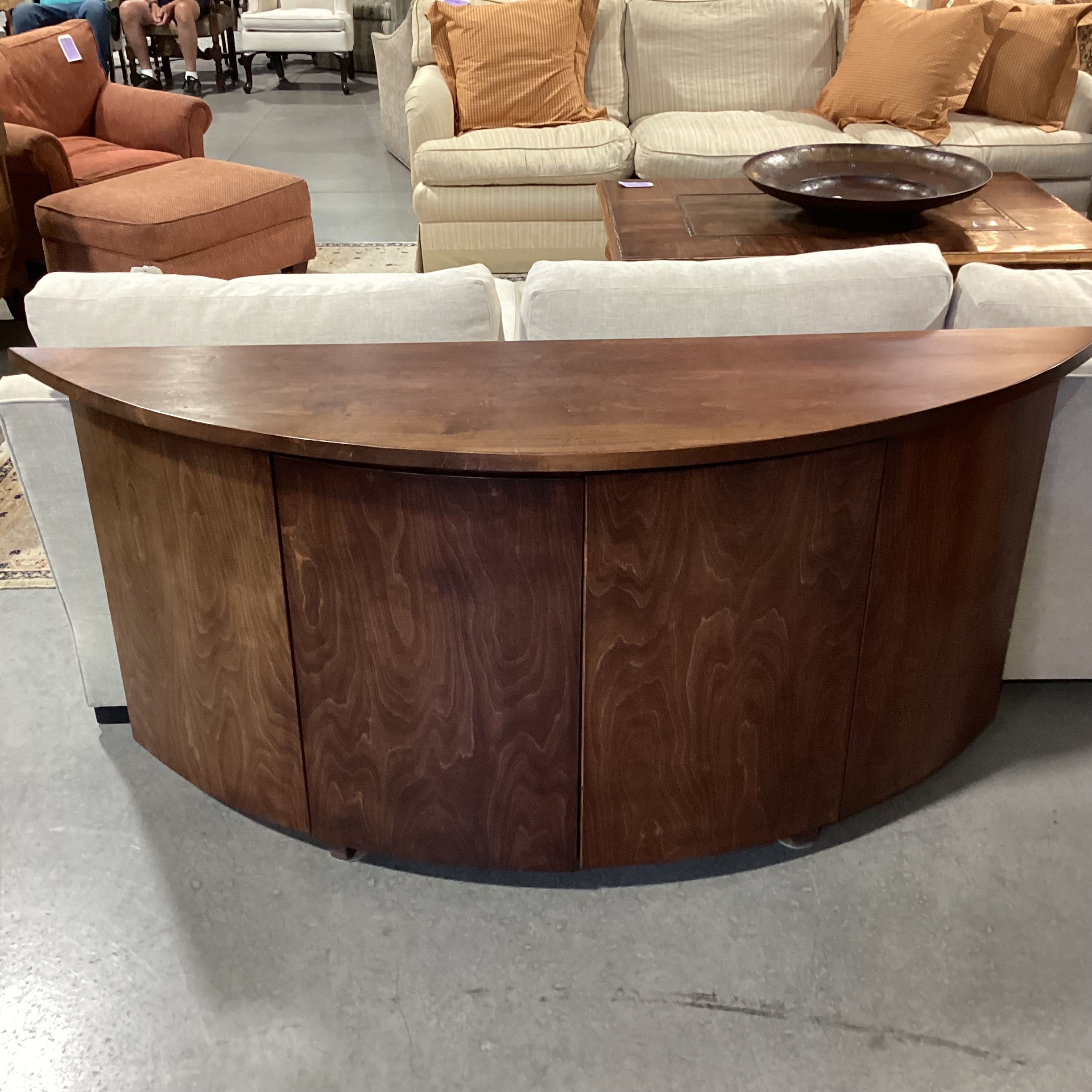 Finish Wood Half Moon 2 Door with Shelves Console 73.5"x 18.5"x 34.5"