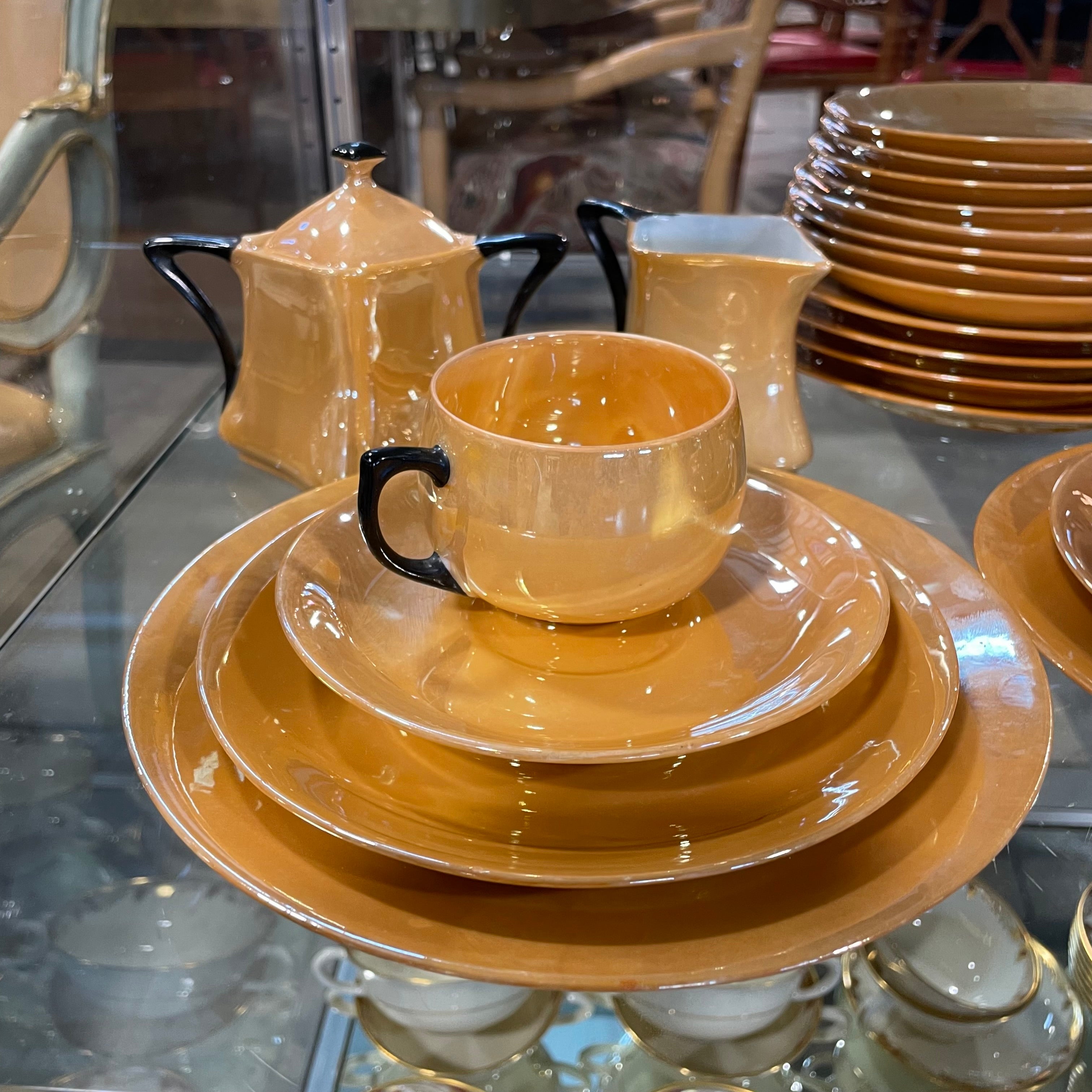 Set of 31 Vintage Art Deco Peach Lusterware Dessert/Luncheon Porcelain, Made in Germany