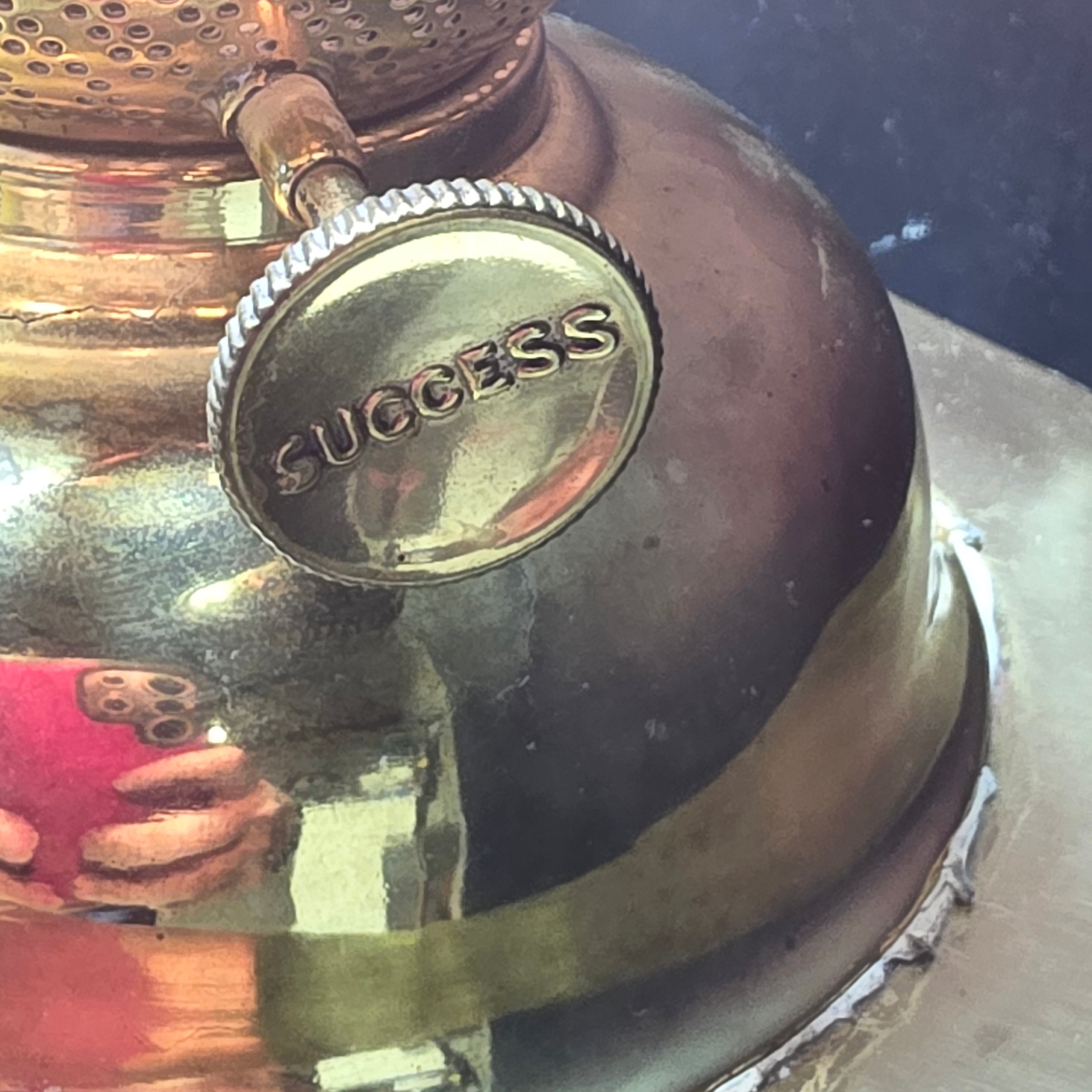 Antique Success Railroad Oil Lamp Made Modern Brass Case Electric Light 7.5"x7.5"x23.75"