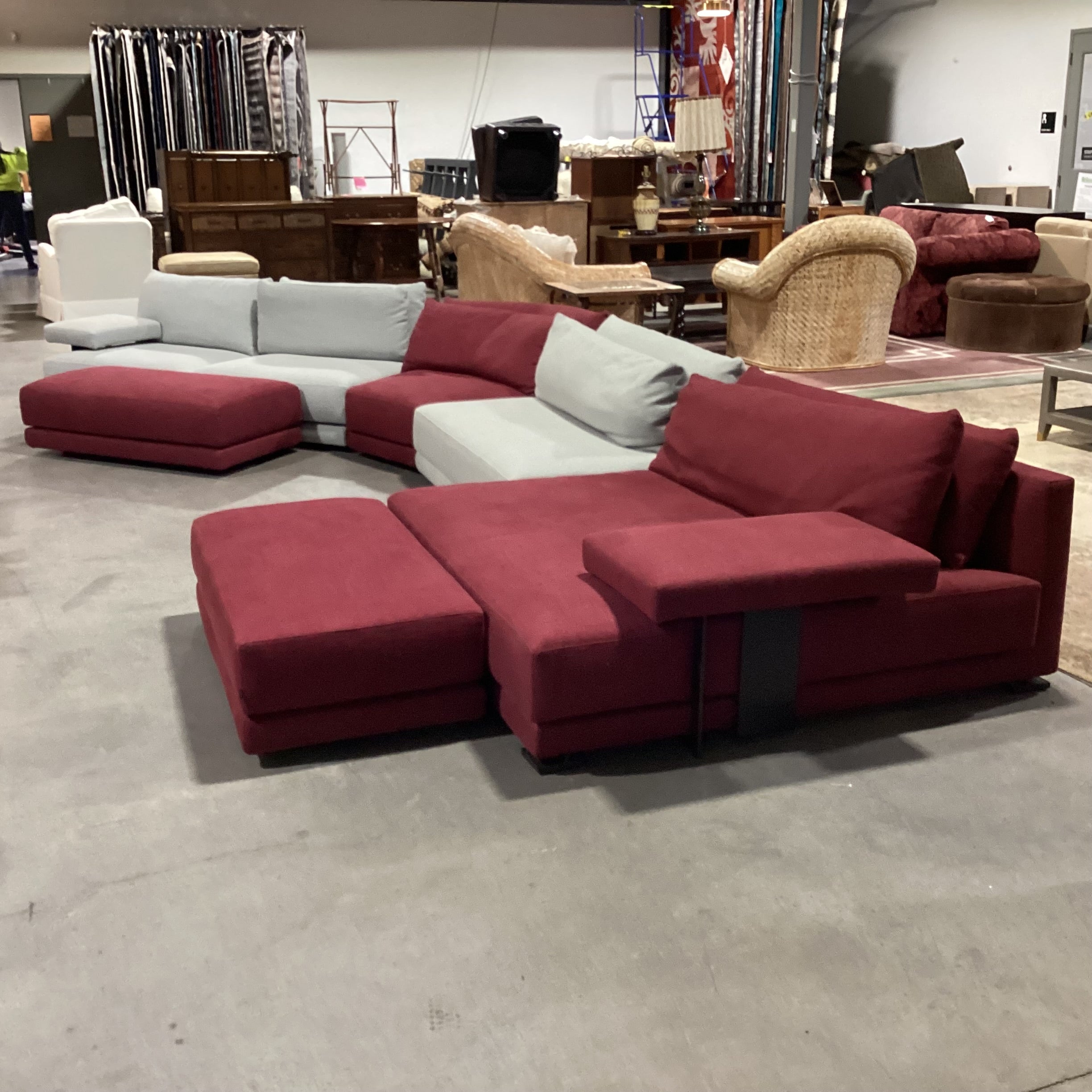 Poliform Cranberry & Dove Grey Woven Modern Italian 6 Piece Sectional 236"x 59"x 45"x 24"