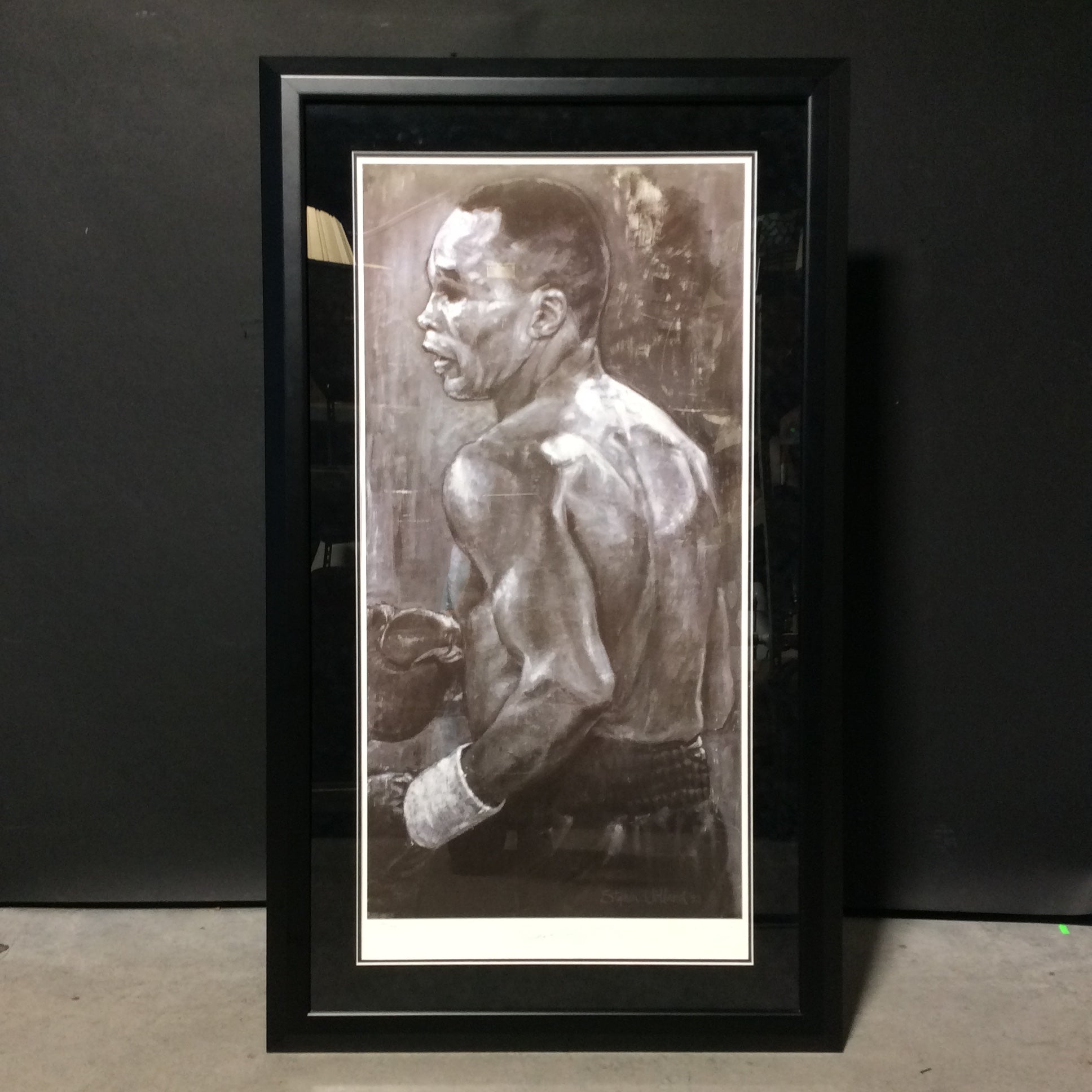 Stephen Holland Signed Limited Edition Portrait Drawing Print Autographed By Sugar Ray Leonard 31" x 52 1/2"