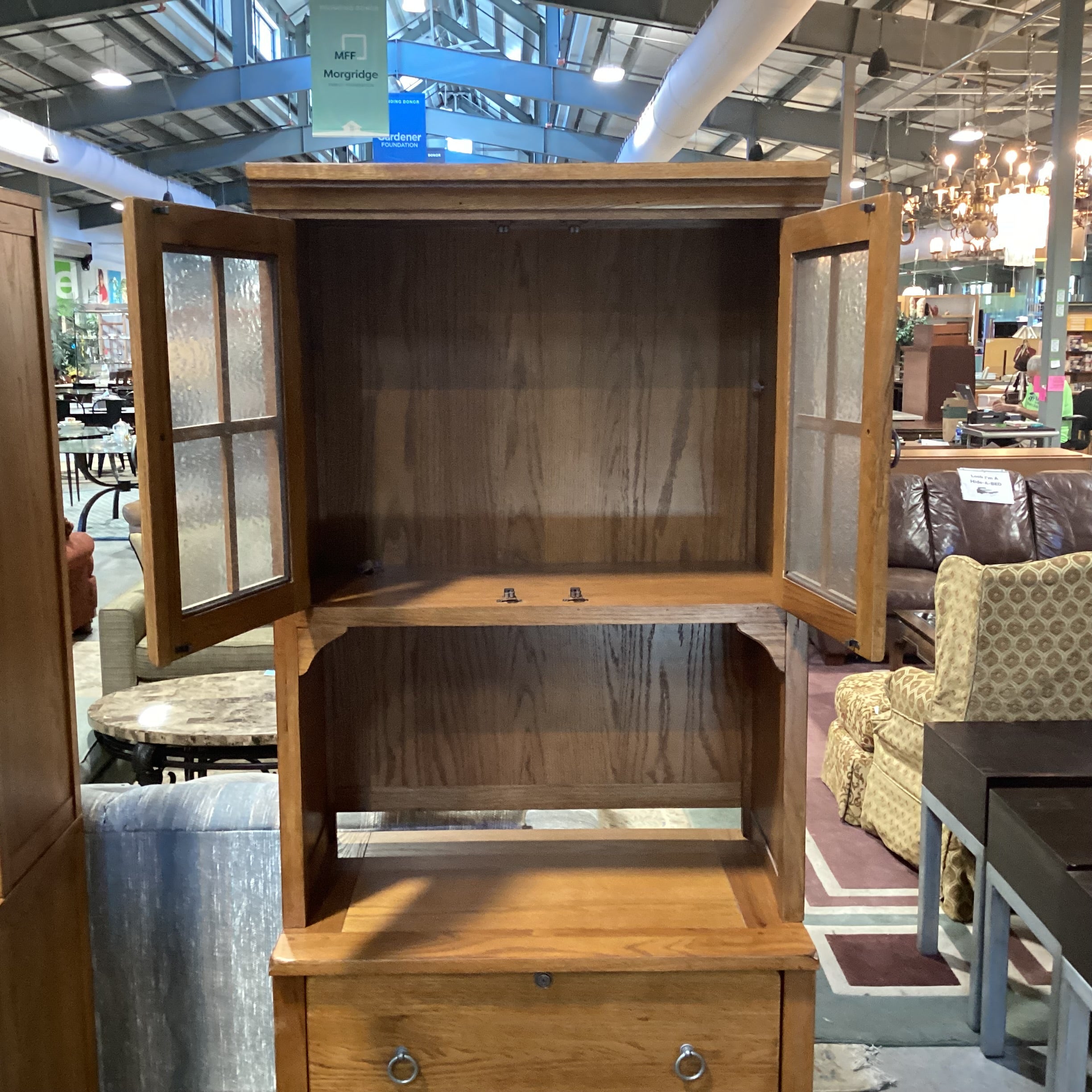 Medium Wood Finish 2 Piece with Hutch File Cabinet 34"x 21"x 80"