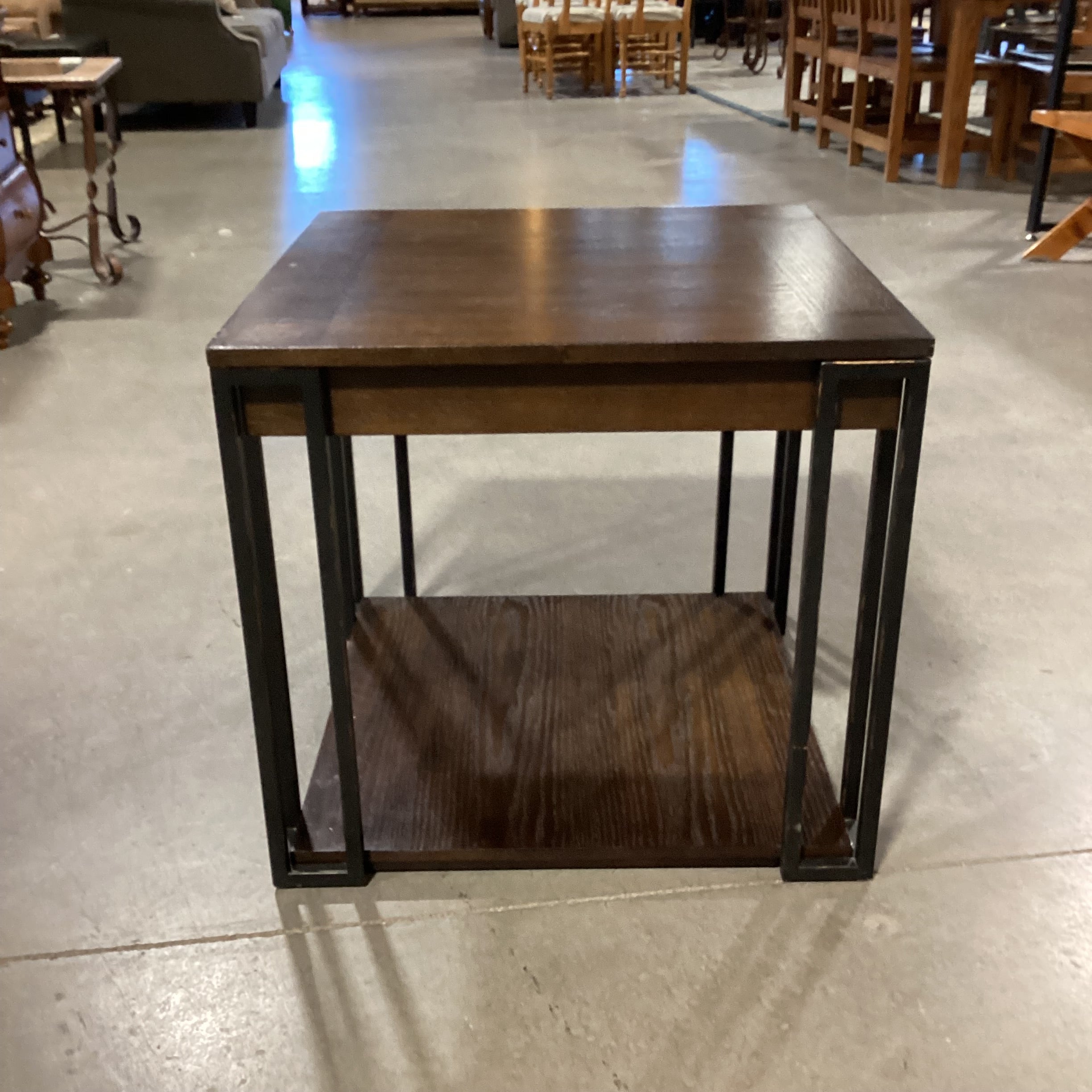 Dark Finish Wood and Metal with Bottom Shelf End Table 26"x 26"x 24"