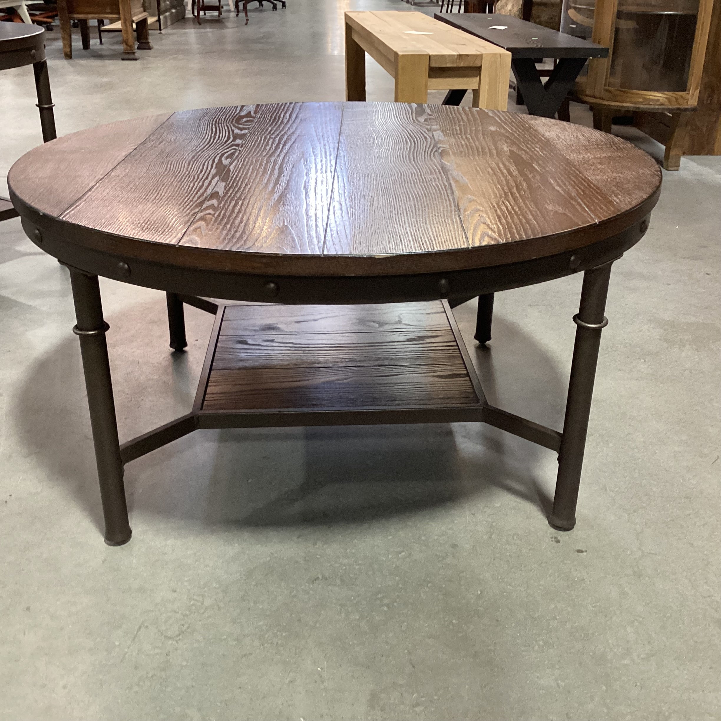 Ashley Furniture Round Wood & Iron Coffee Table 38" Diameter x 19"