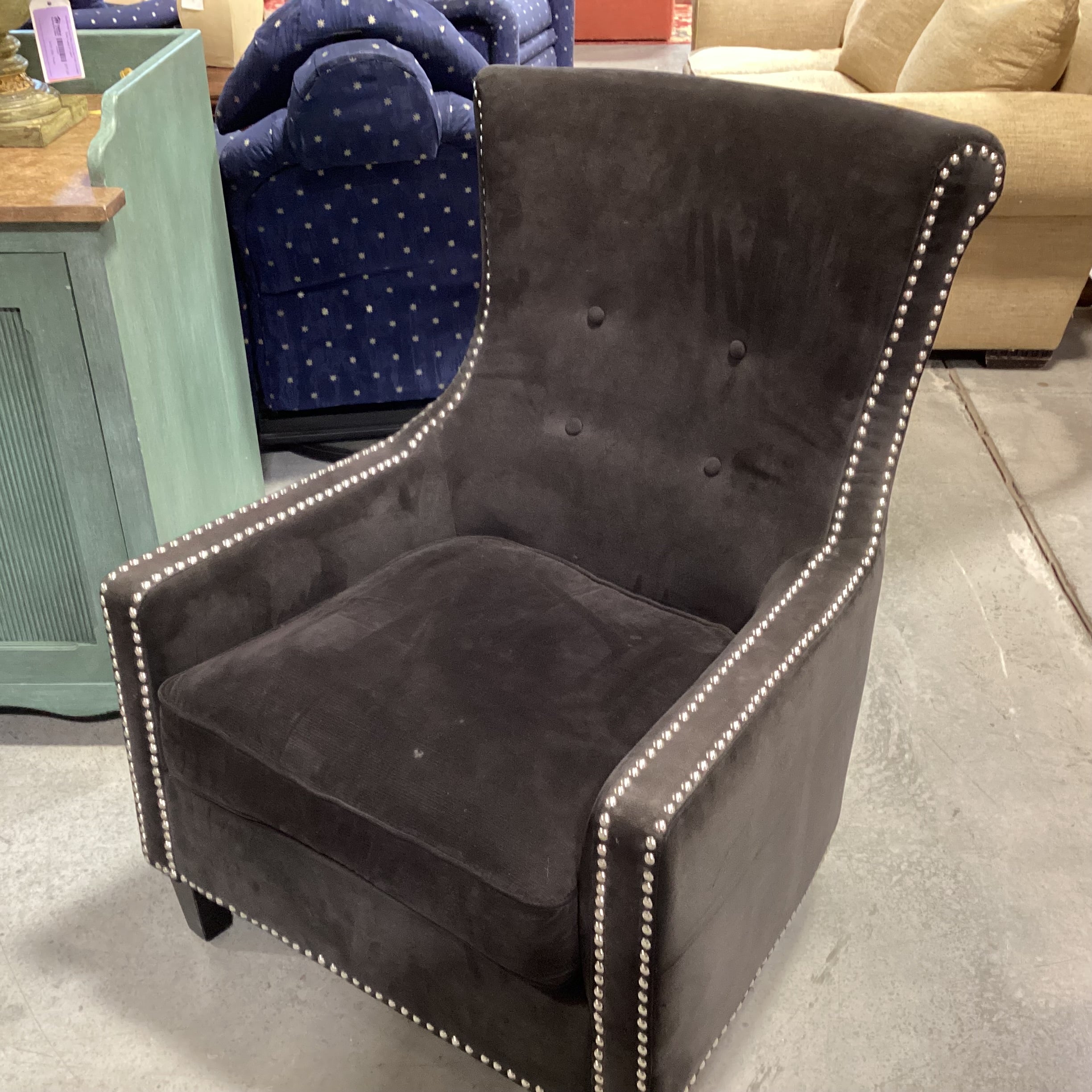 Dark Brown Button Tufted & Nailhead Highback Chair 31"x 36"x 42"